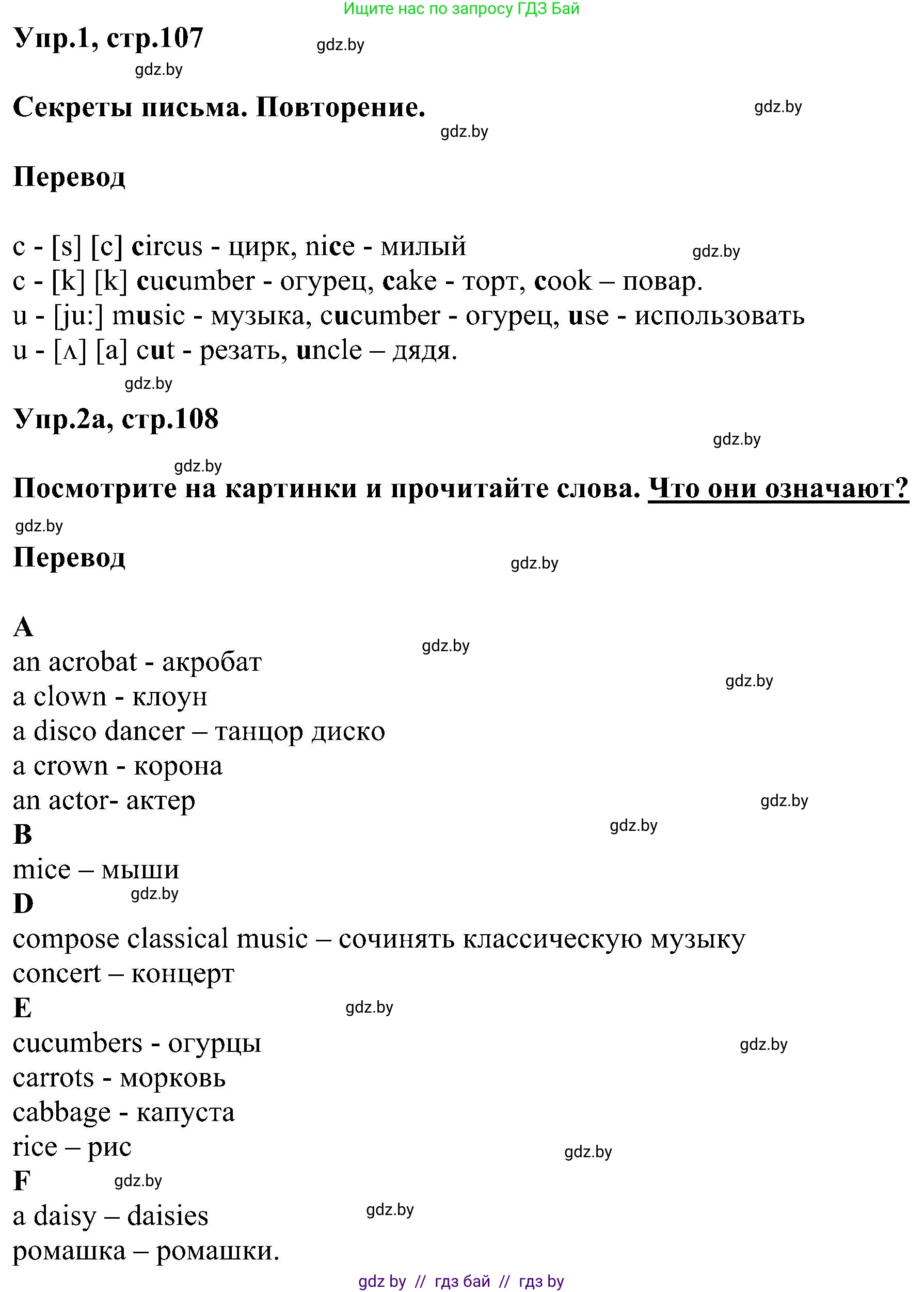 Английский язык (english), 4 класс Учебник (Student's book), авторы: Лапицкая Людмила Михайловна (Lapitskaya Ludmila), Седунова Наталья Михайловна (Sedunova Natalia), издательство Адукацыя i выхаванне, Минск, 2024, бирюзового цвета, Часть ( Part) 1, страница 107, номер 1, Решение 1 (продолжение 2)