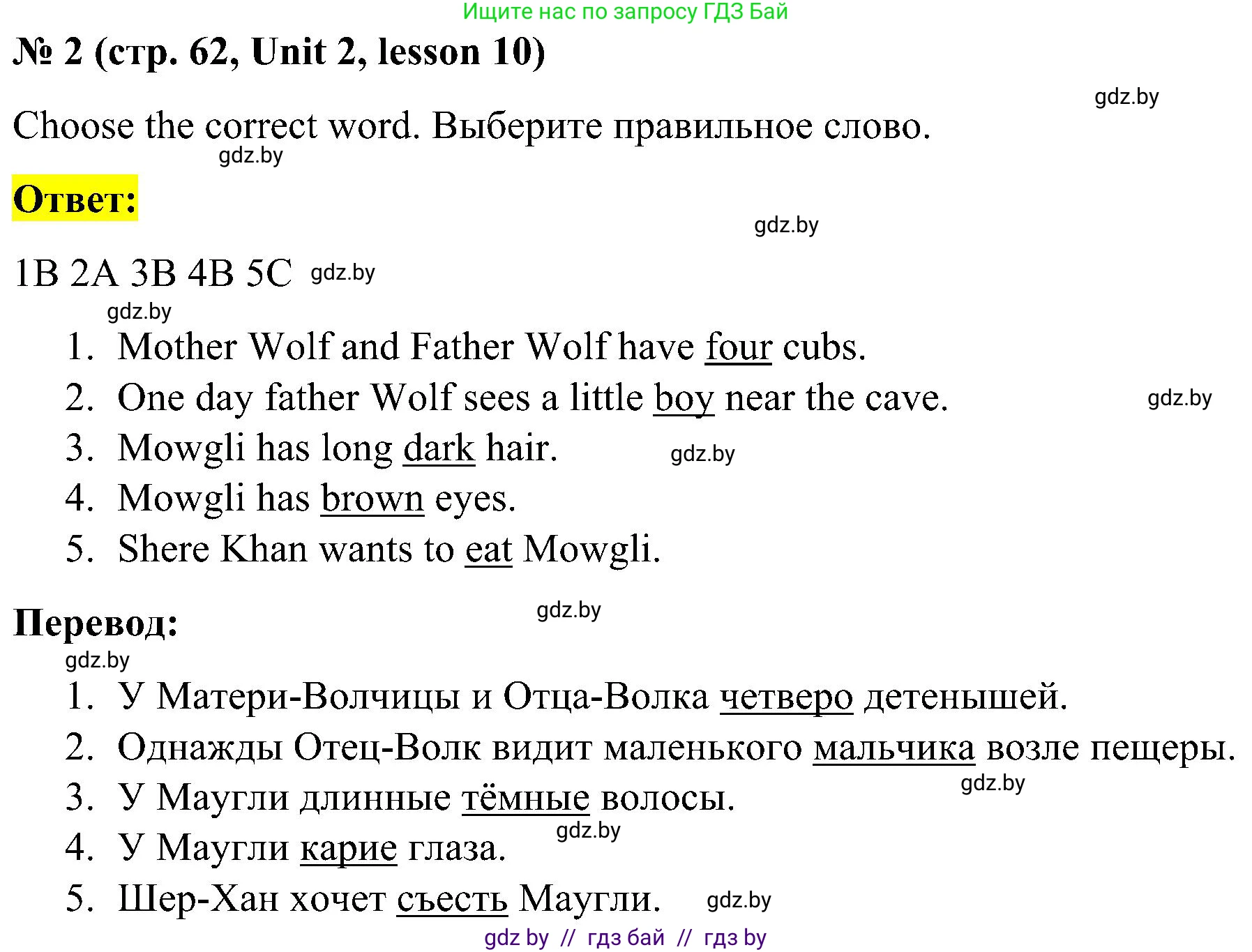 Английский язык (english), 4 класс Учебник (Student's book), авторы: Лапицкая Людмила Михайловна (Lapitskaya Ludmila), Седунова Наталья Михайловна (Sedunova Natalia), издательство Адукацыя i выхаванне, Минск, 2024, бирюзового цвета, Часть ( Part) 1, страница 62, номер 2, Решение 2