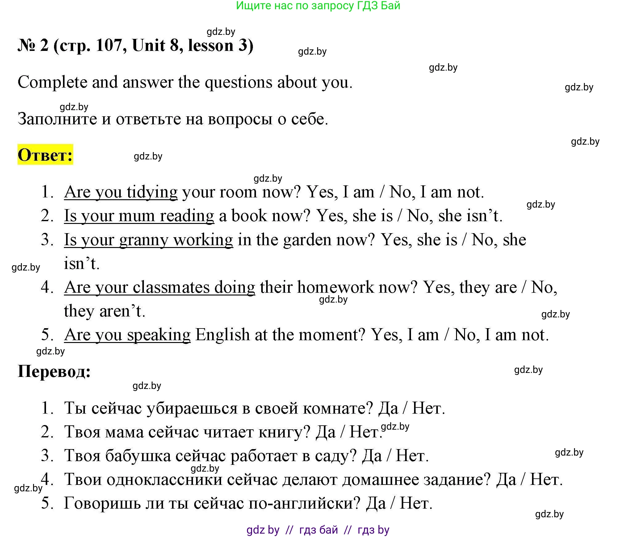 Английский язык (english), 4 класс практикум по грамматике (grammar), автор: Севрюкова Татьяна Юрьевна, издательство Аверсэв, Минск, 2023, страница 107, номер 2, Решение
