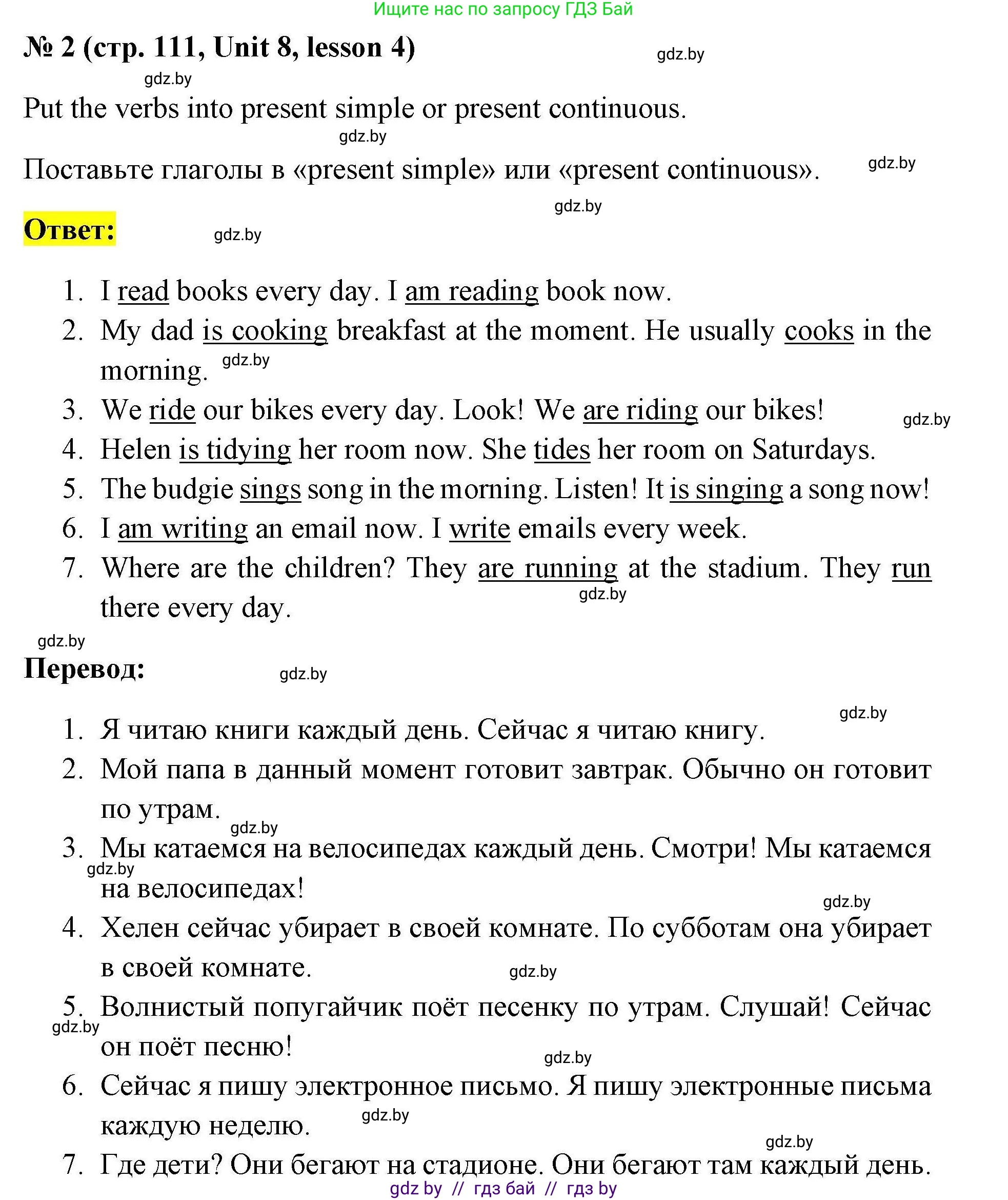 Английский язык (english), 4 класс практикум по грамматике (grammar), автор: Севрюкова Татьяна Юрьевна, издательство Аверсэв, Минск, 2023, страница 111, номер 2, Решение