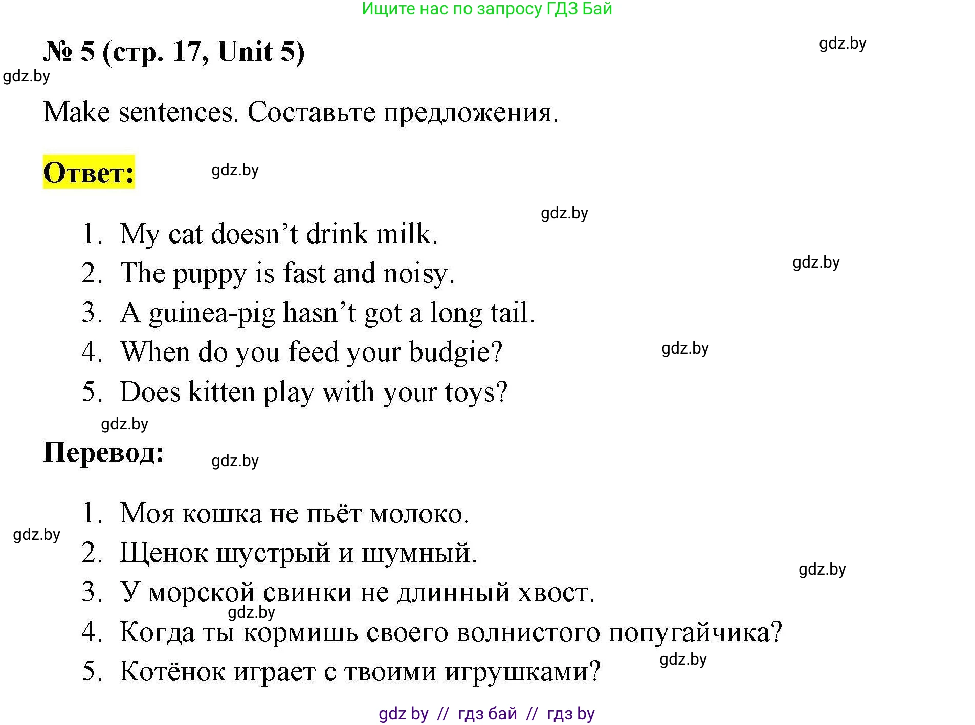 Английский язык (english), 4 класс тесты (test book), автор: Севрюкова Татьяна Юрьевна, издательство Аверсэв, Минск, 2022, розового цвета, страница 17, номер 5, Решение