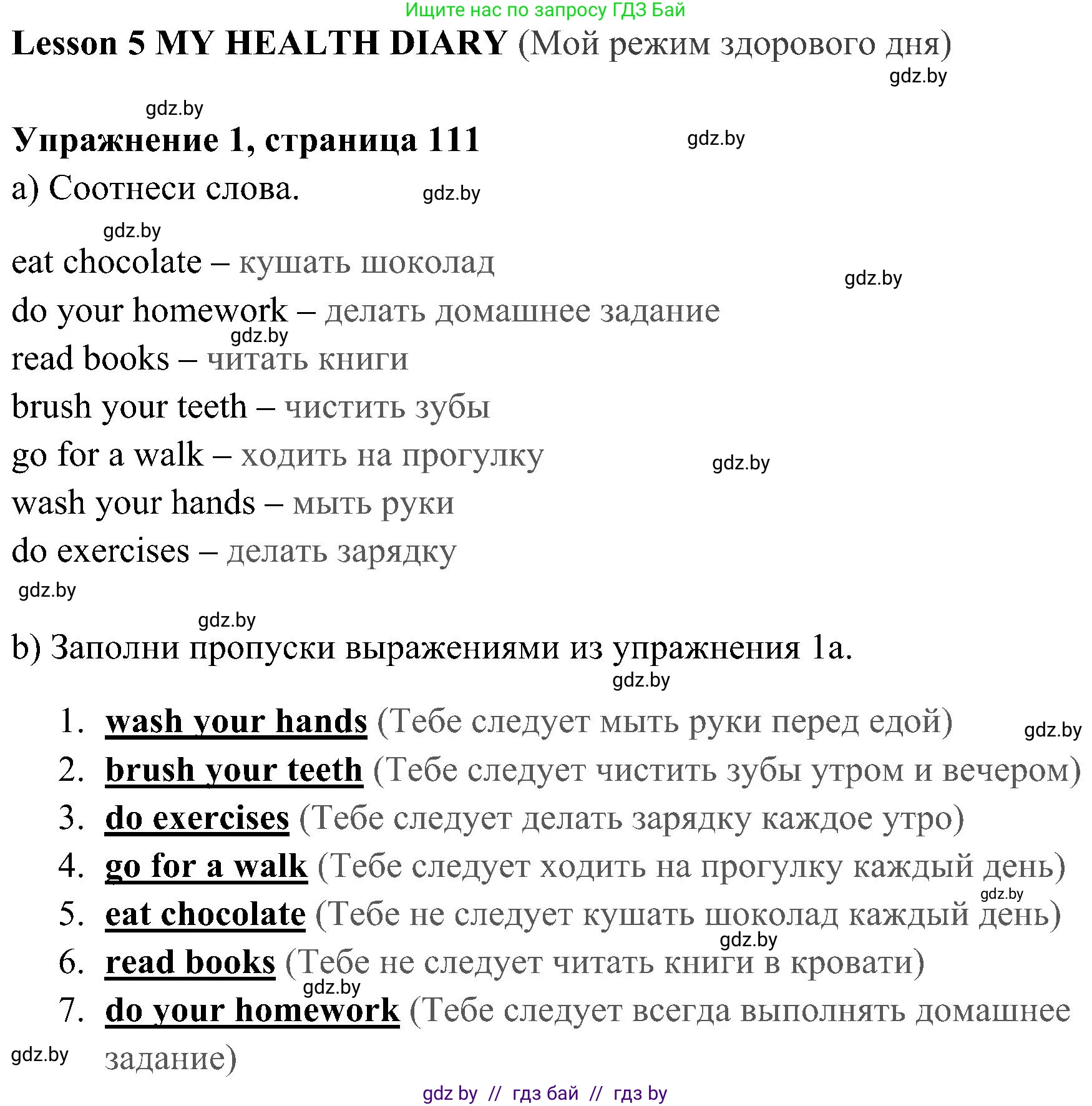 Английский язык (english), 5 класс практикум (activity book ), авторы: Демченко Наталья Валентиновна, Севрюкова Татьяна Юрьевна, Наумова Елена Георгиевна, Лапицкая Людмила Михайловна (Lapitskaya Ludmila), Юхнель Наталья Валентиновна, издательство Аверсэв, Минск, 2019, зелёного цвета, Часть 1, страница 111, номер 1, Решение 1