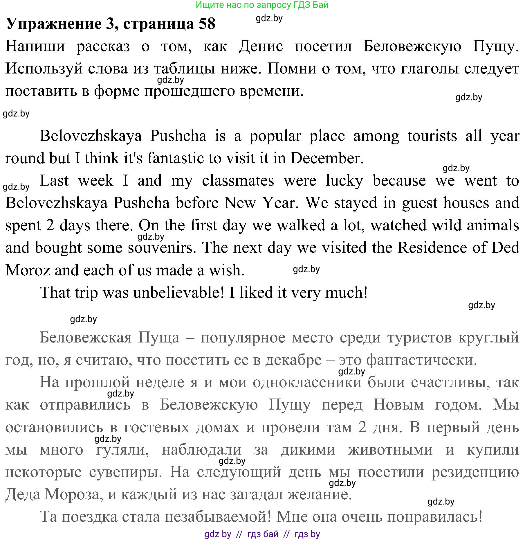 Английский язык (english), 5 класс практикум (activity book ), авторы: Демченко Наталья Валентиновна, Севрюкова Татьяна Юрьевна, Наумова Елена Георгиевна, Лапицкая Людмила Михайловна (Lapitskaya Ludmila), Юхнель Наталья Валентиновна, издательство Аверсэв, Минск, 2019, зелёного цвета, Часть 2, страница 58, номер 3, Решение 1