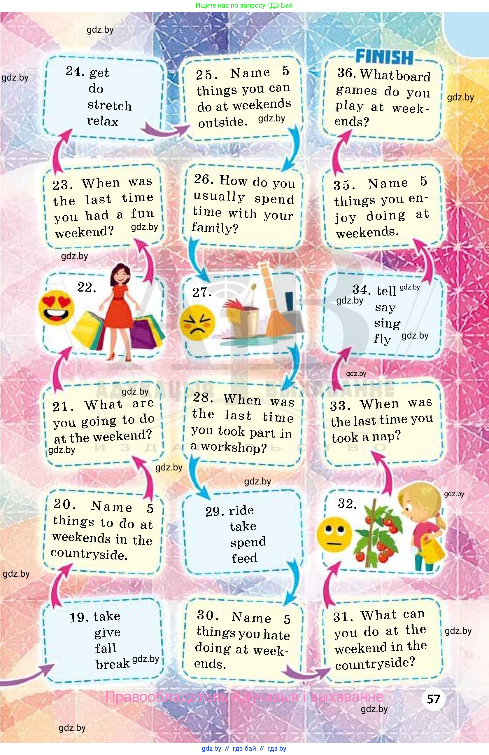 Английский язык (english), 5 класс Учебник, авторы: Демченко Наталья Валентиновна, Севрюкова Татьяна Юрьевна, Наумова Елена Георгиевна, Юхнель Наталья Валентиновна, Лапицкая Людмила Михайловна (Lapitskaya Ludmila), издательство Адукацыя i выхаванне, Минск, 2017, страница 57