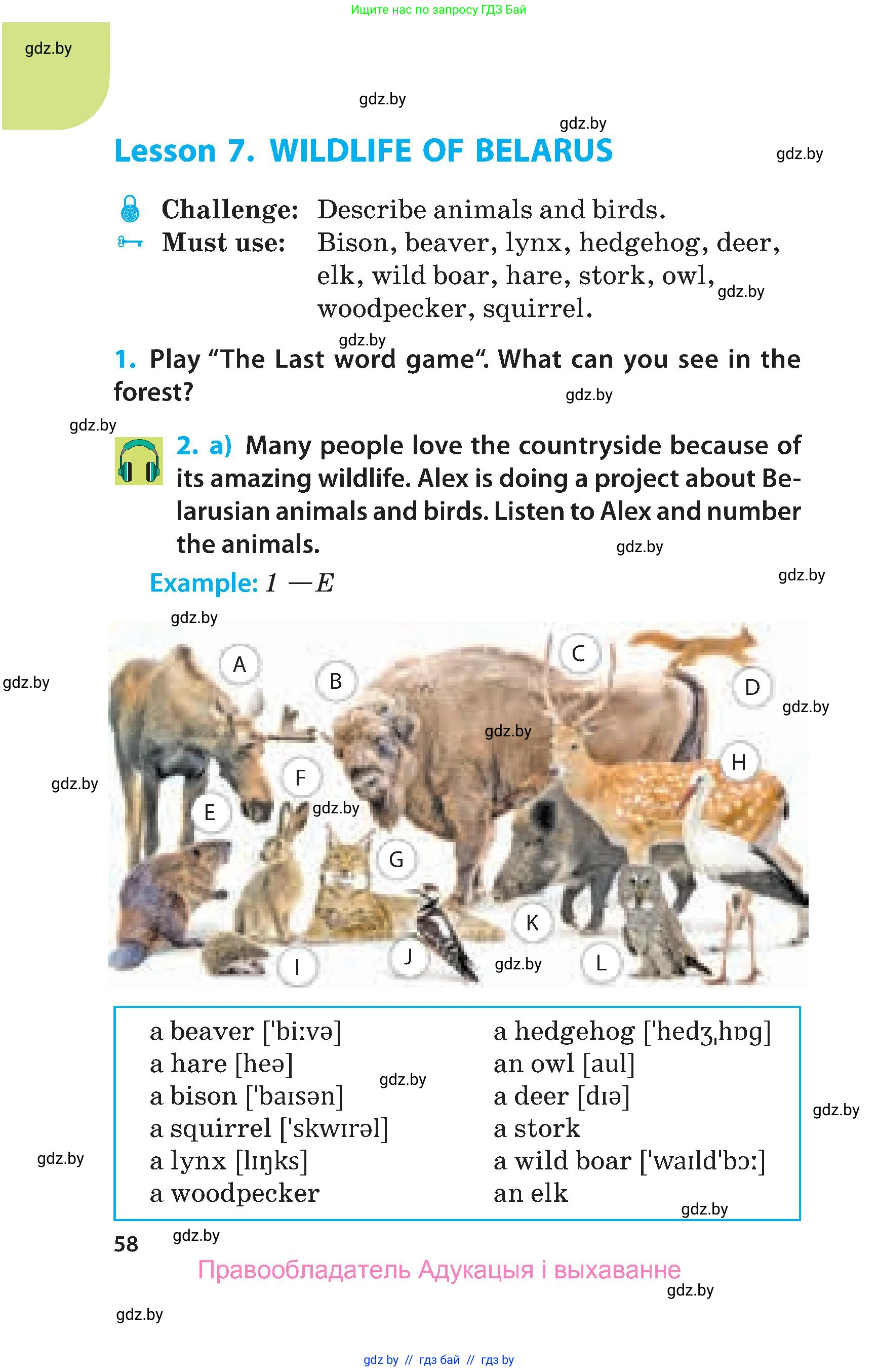 Английский язык (english), 5 класс Учебник, авторы: Демченко Наталья Валентиновна, Севрюкова Татьяна Юрьевна, Наумова Елена Георгиевна, Юхнель Наталья Валентиновна, Лапицкая Людмила Михайловна (Lapitskaya Ludmila), издательство Адукацыя i выхаванне, Минск, 2017, Часть ( Part) 2, страница 58