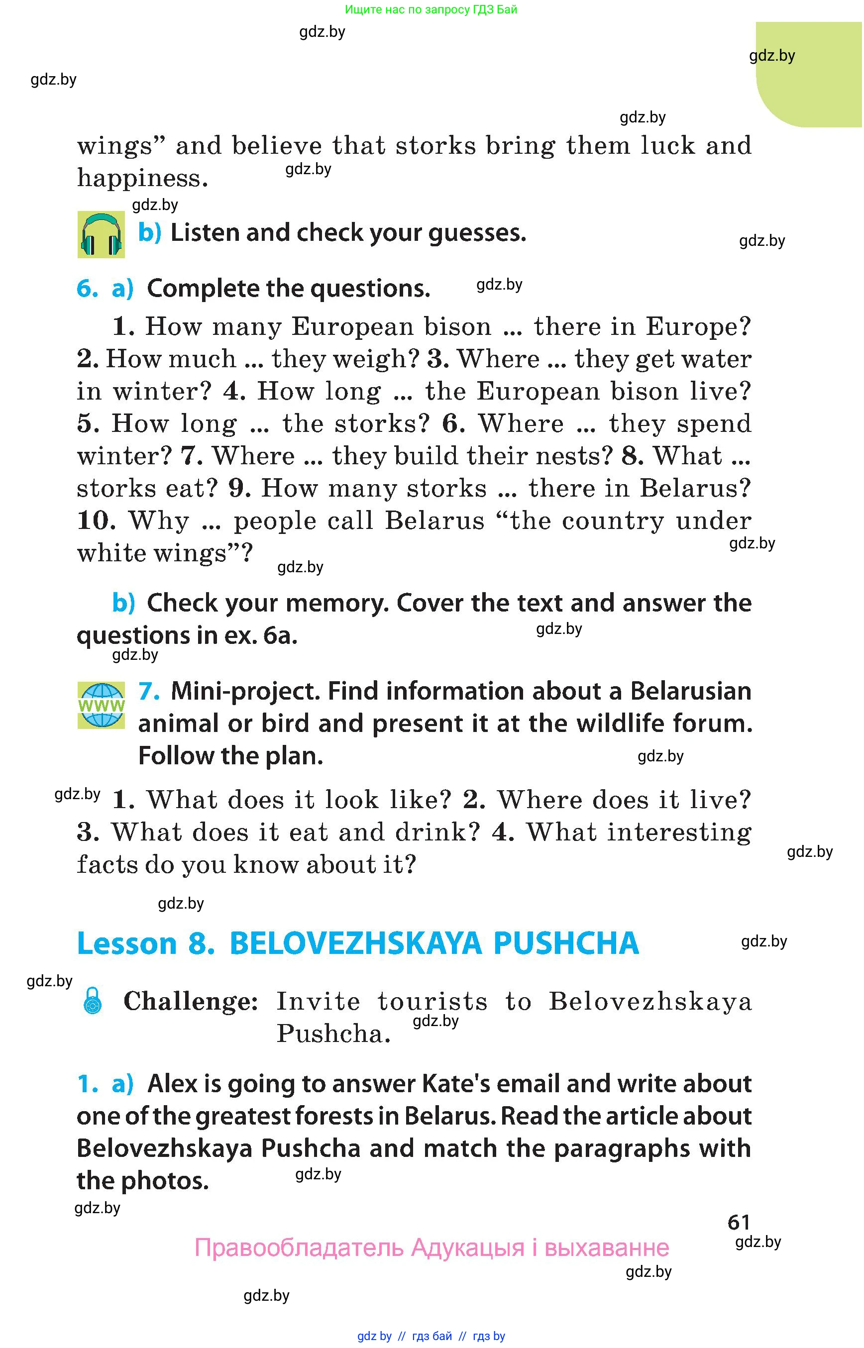 Английский язык (english), 5 класс Учебник, авторы: Демченко Наталья Валентиновна, Севрюкова Татьяна Юрьевна, Наумова Елена Георгиевна, Юхнель Наталья Валентиновна, Лапицкая Людмила Михайловна (Lapitskaya Ludmila), издательство Адукацыя i выхаванне, Минск, 2017, Часть ( Part) 2, страница 61