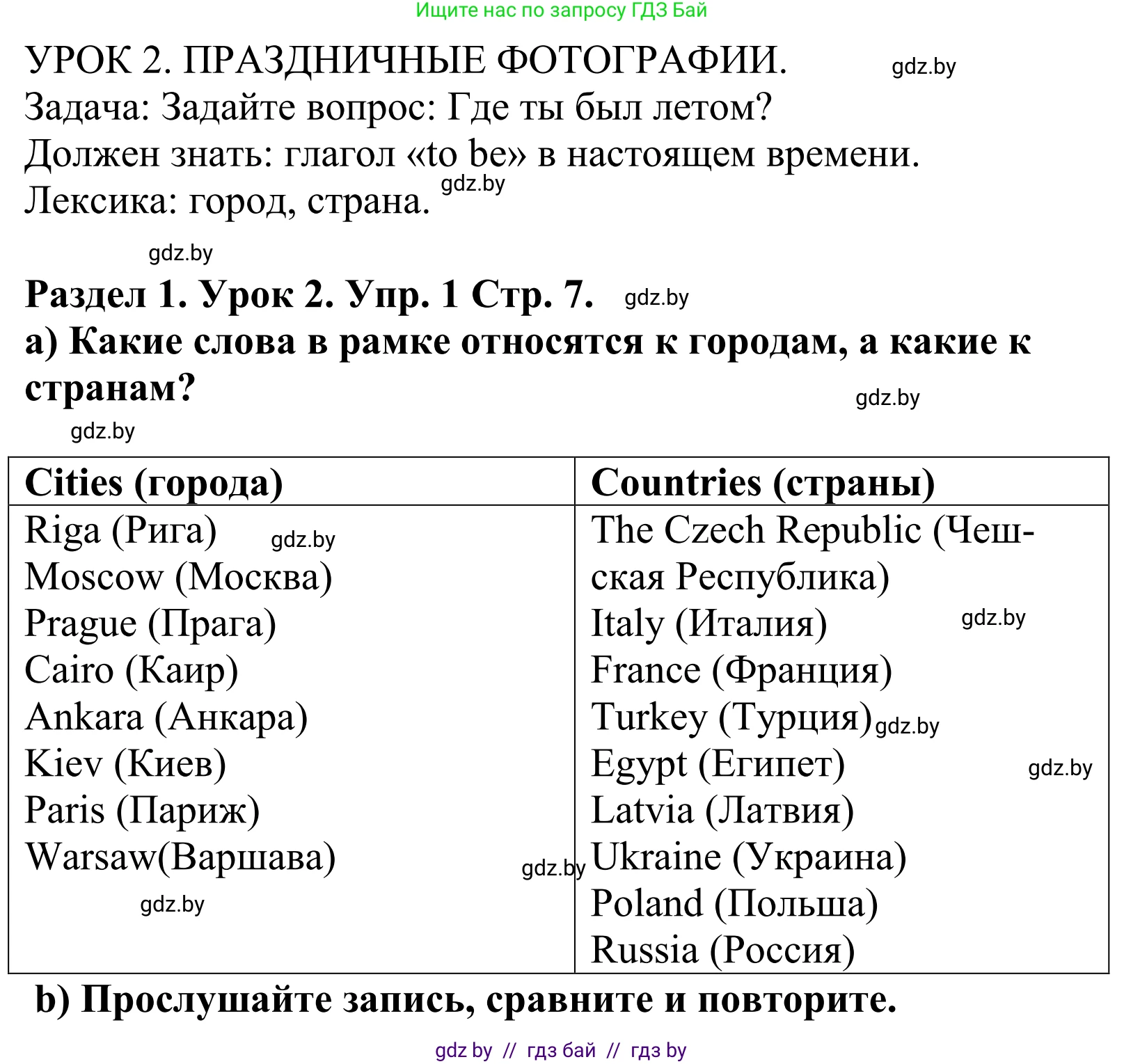 Английский язык (english), 5 класс Учебник, авторы: Демченко Наталья Валентиновна, Севрюкова Татьяна Юрьевна, Наумова Елена Георгиевна, Юхнель Наталья Валентиновна, Лапицкая Людмила Михайловна (Lapitskaya Ludmila), издательство Адукацыя i выхаванне, Минск, 2017, Часть ( Part) 1, страница 7, номер 1, Решение 2