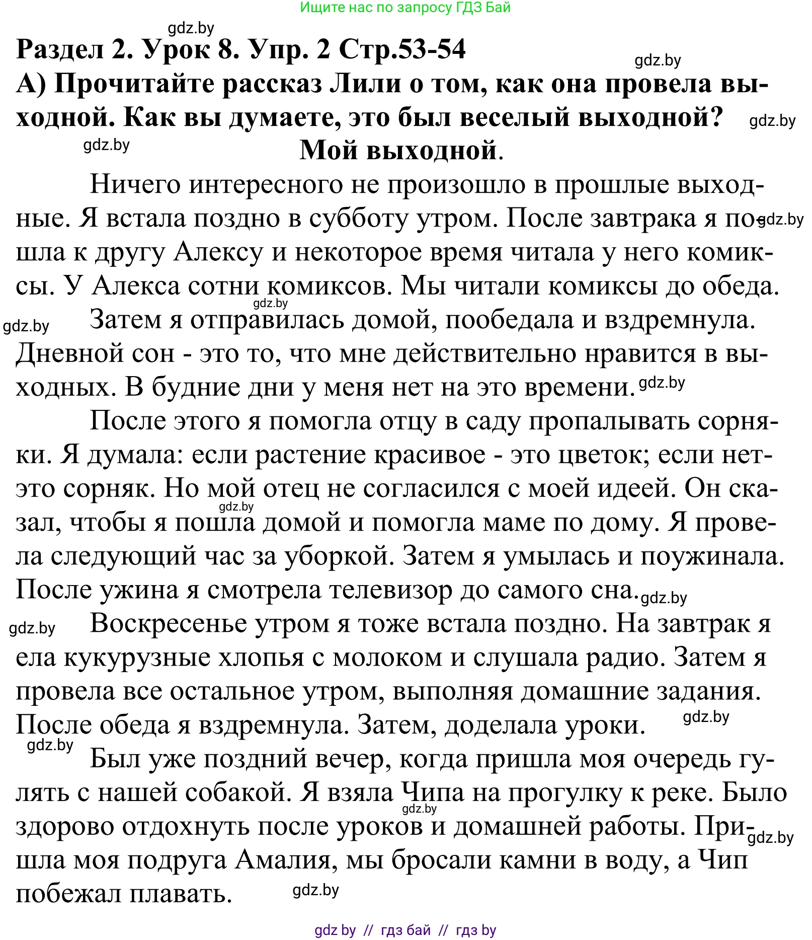 Английский язык (english), 5 класс Учебник, авторы: Демченко Наталья Валентиновна, Севрюкова Татьяна Юрьевна, Наумова Елена Георгиевна, Юхнель Наталья Валентиновна, Лапицкая Людмила Михайловна (Lapitskaya Ludmila), издательство Адукацыя i выхаванне, Минск, 2017, Часть ( Part) 1, страница 53, номер 2, Решение 2
