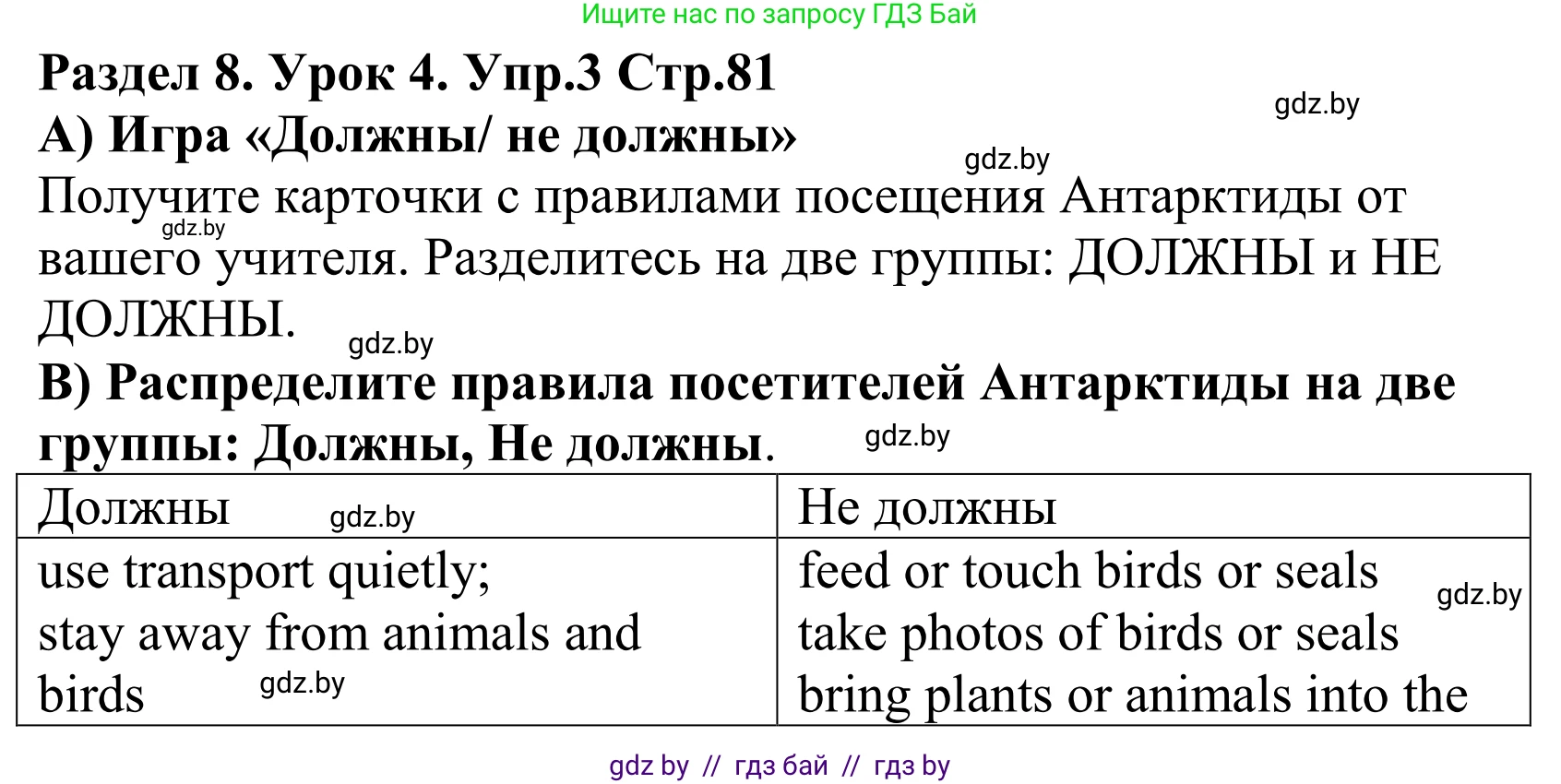 Английский язык (english), 5 класс Учебник, авторы: Демченко Наталья Валентиновна, Севрюкова Татьяна Юрьевна, Наумова Елена Георгиевна, Юхнель Наталья Валентиновна, Лапицкая Людмила Михайловна (Lapitskaya Ludmila), издательство Адукацыя i выхаванне, Минск, 2017, Часть ( Part) 2, страница 81, номер 3, Решение 2