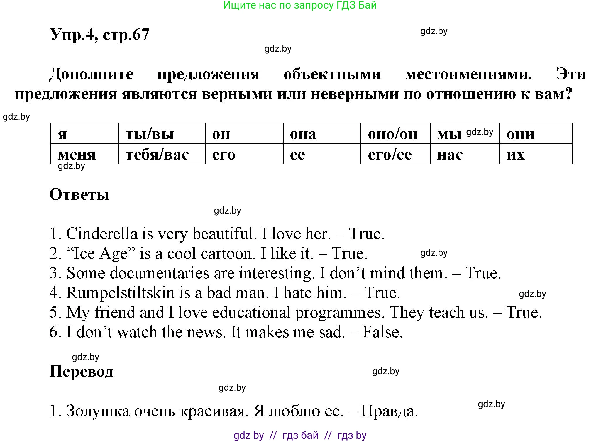 Английский язык (english), 5 класс Учебник, авторы: Демченко Наталья Валентиновна, Севрюкова Татьяна Юрьевна, Наумова Елена Георгиевна, Юхнель Наталья Валентиновна, Лапицкая Людмила Михайловна (Lapitskaya Ludmila), издательство Адукацыя i выхаванне, Минск, 2017, Часть ( Part) 1, страница 67, номер 4, Решение 1