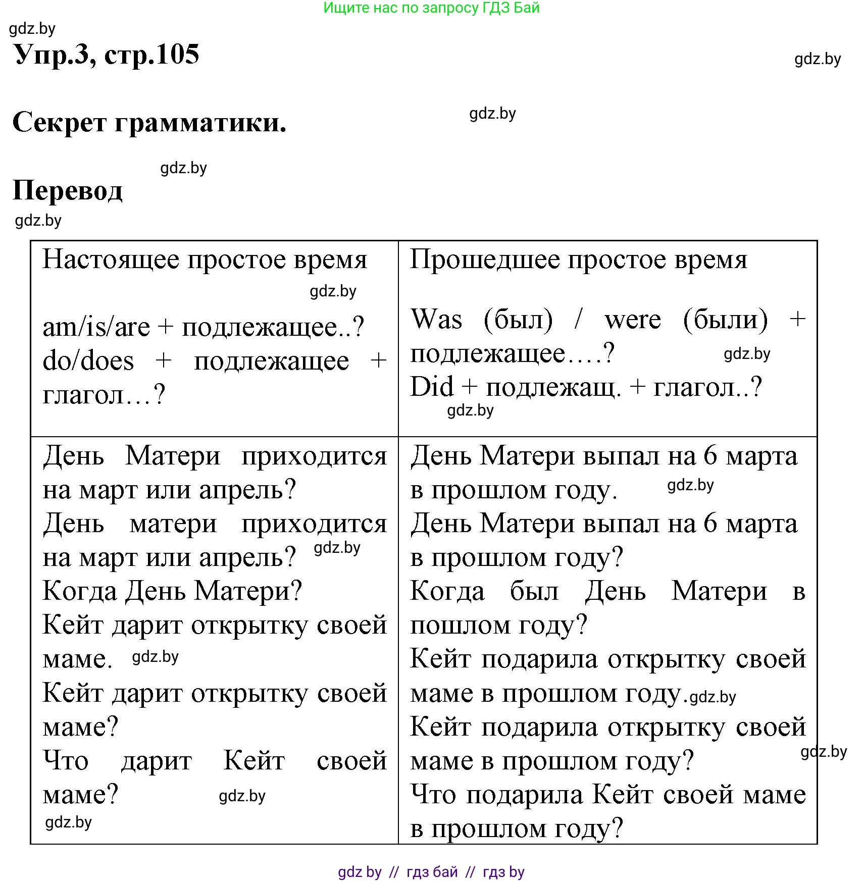 Английский язык (english), 5 класс Учебник, авторы: Демченко Наталья Валентиновна, Севрюкова Татьяна Юрьевна, Наумова Елена Георгиевна, Юхнель Наталья Валентиновна, Лапицкая Людмила Михайловна (Lapitskaya Ludmila), издательство Адукацыя i выхаванне, Минск, 2017, Часть ( Part) 1, страница 105, номер 3, Решение 1