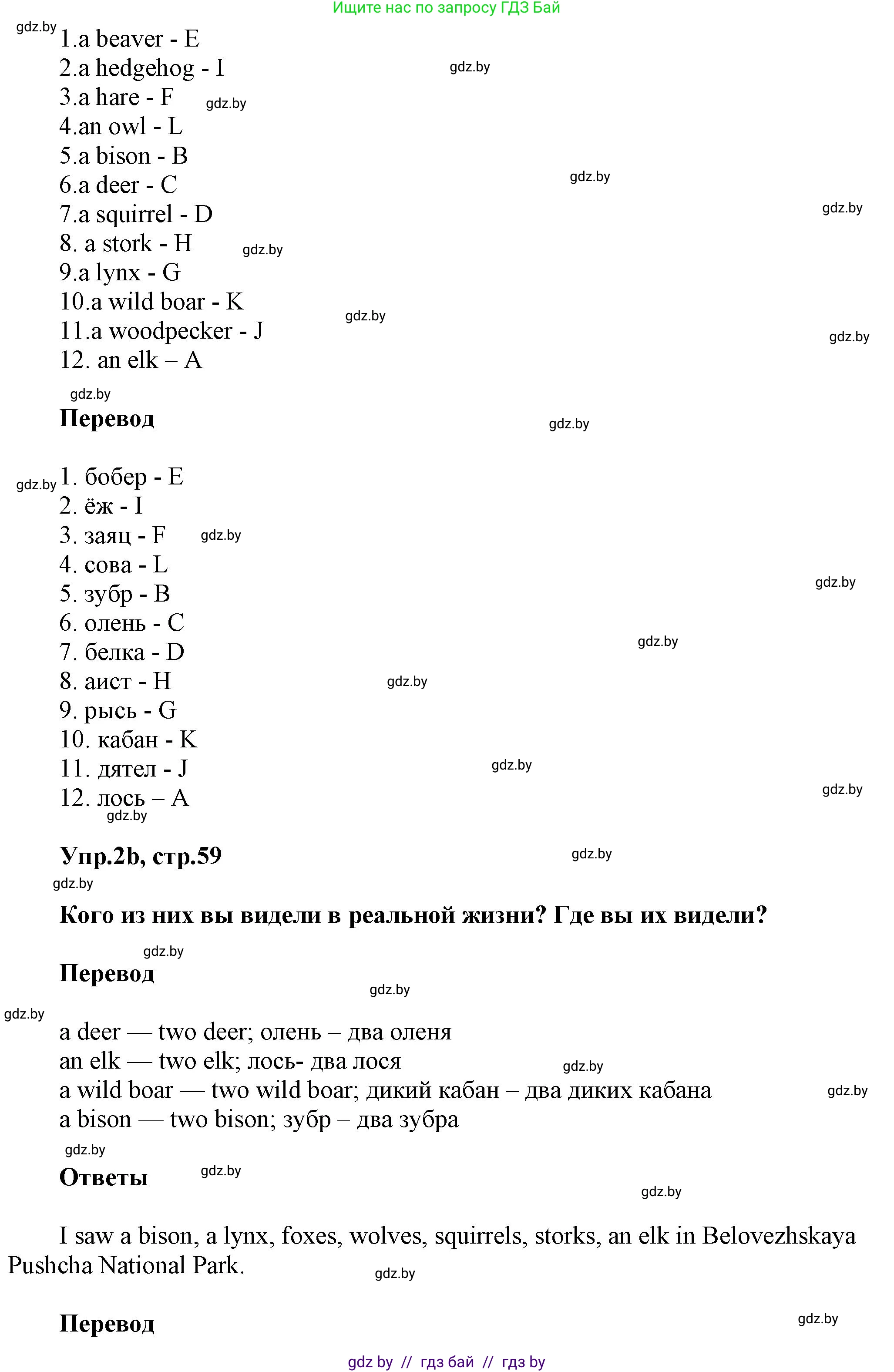 Английский язык (english), 5 класс Учебник, авторы: Демченко Наталья Валентиновна, Севрюкова Татьяна Юрьевна, Наумова Елена Георгиевна, Юхнель Наталья Валентиновна, Лапицкая Людмила Михайловна (Lapitskaya Ludmila), издательство Адукацыя i выхаванне, Минск, 2017, Часть ( Part) 2, страница 58, номер 2, Решение 1 (продолжение 2)