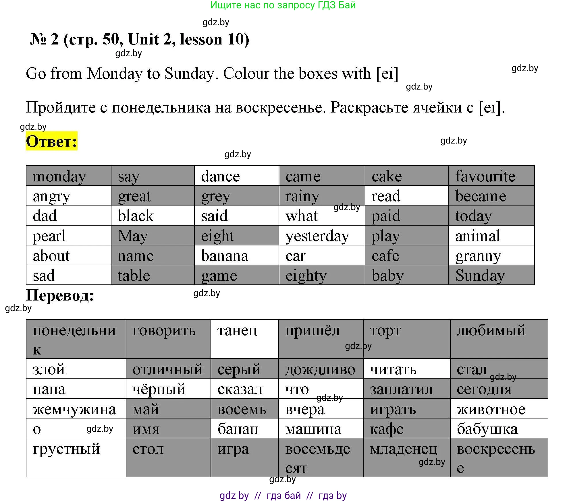 Английский язык (english), 5 класс Рабочая тетрадь (workbook), авторы: Лапицкая Людмила Михайловна (Lapitskaya Ludmila), Калишевич Алла Ивановна, Севрюкова Татьяна Юрьевна, Седунова Наталья Михайловна (Sedunova Natalia), издательство Аверсэв, Минск, 2020, оранжевого цвета, Часть 1, страница 50, номер 2, Решение