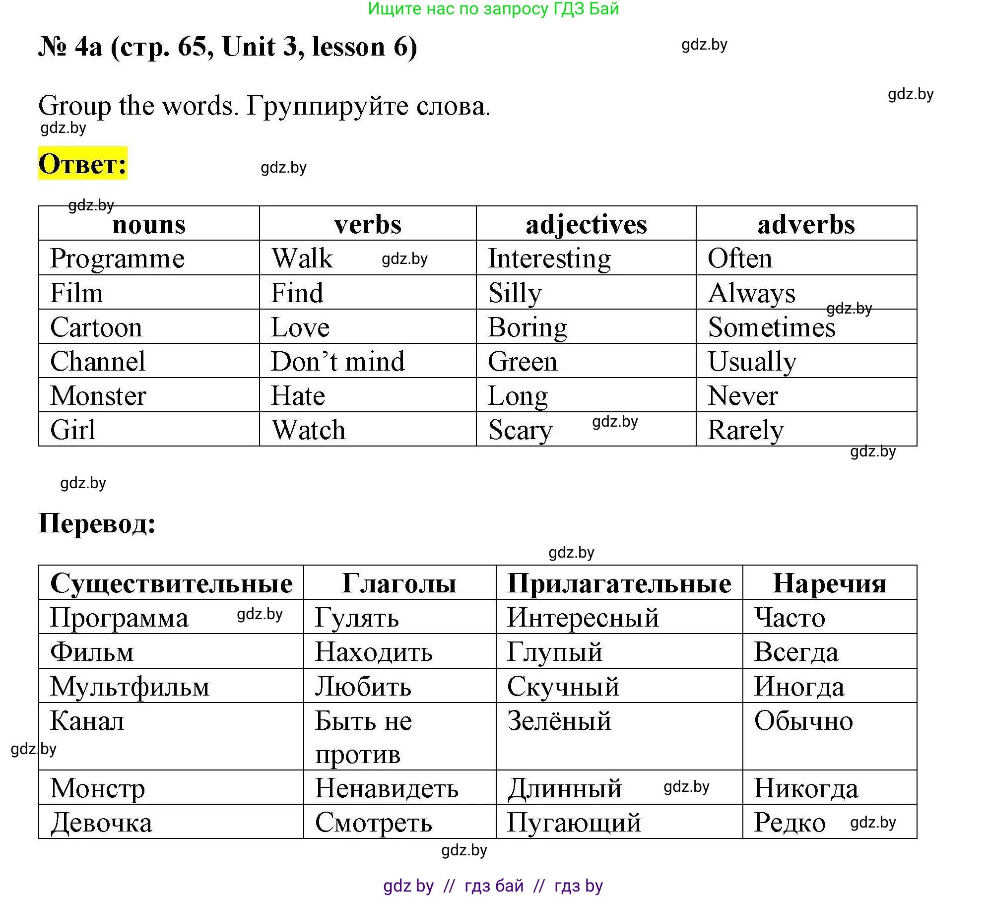 Английский язык (english), 5 класс Рабочая тетрадь (workbook), авторы: Лапицкая Людмила Михайловна (Lapitskaya Ludmila), Калишевич Алла Ивановна, Севрюкова Татьяна Юрьевна, Седунова Наталья Михайловна (Sedunova Natalia), издательство Аверсэв, Минск, 2020, оранжевого цвета, Часть 1, страница 65, номер 4a, Решение