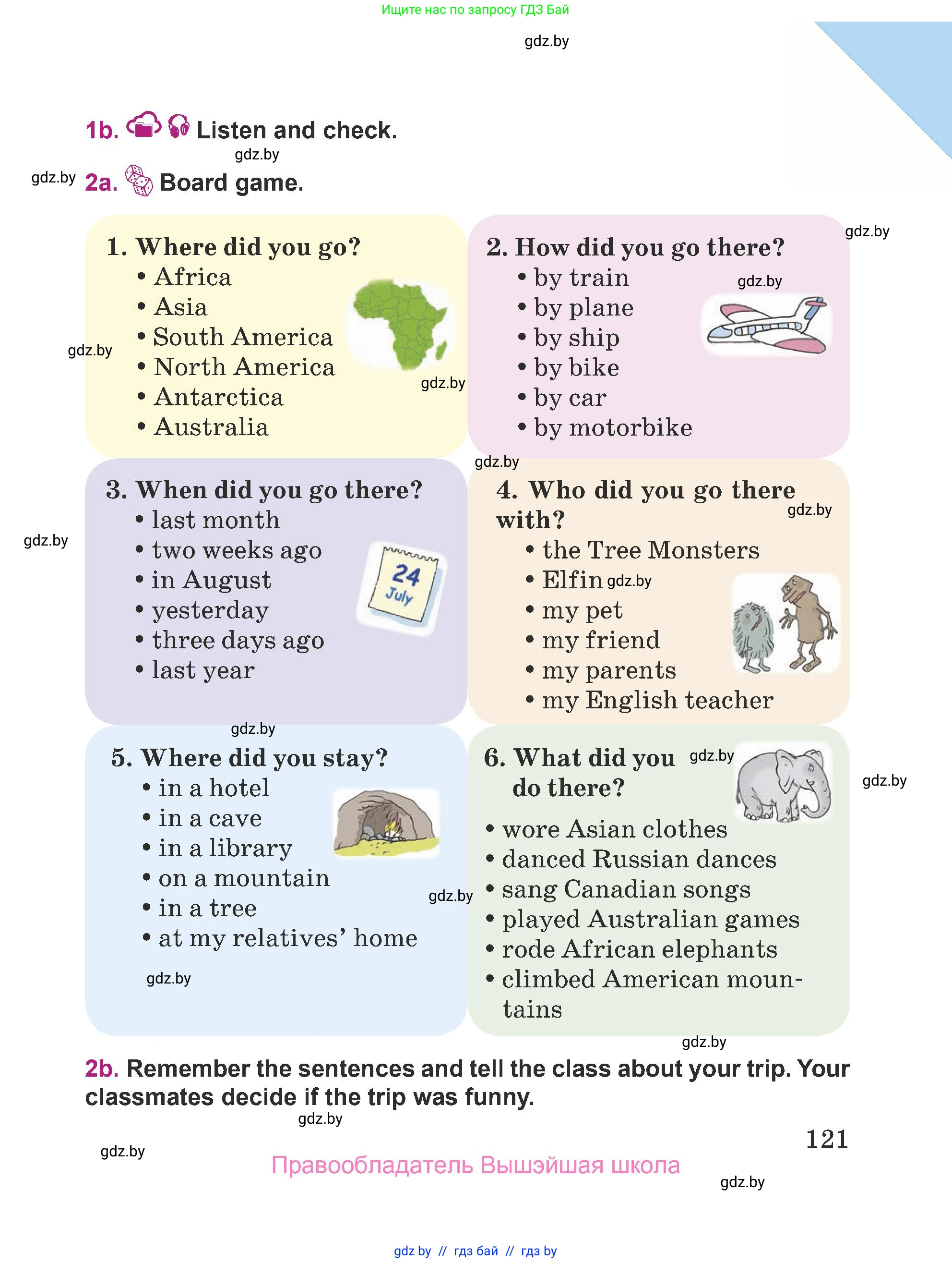 Английский язык (english), 5 класс Учебник (Student's book), авторы: Лапицкая Людмила Михайловна (Lapitskaya Ludmila), Калишевич Алла Ивановна, Севрюкова Татьяна Юрьевна, Седунова Наталья Михайловна (Sedunova Natalia), издательство Вышэйшая школа, Минск, 2020, Часть 2, страница 121