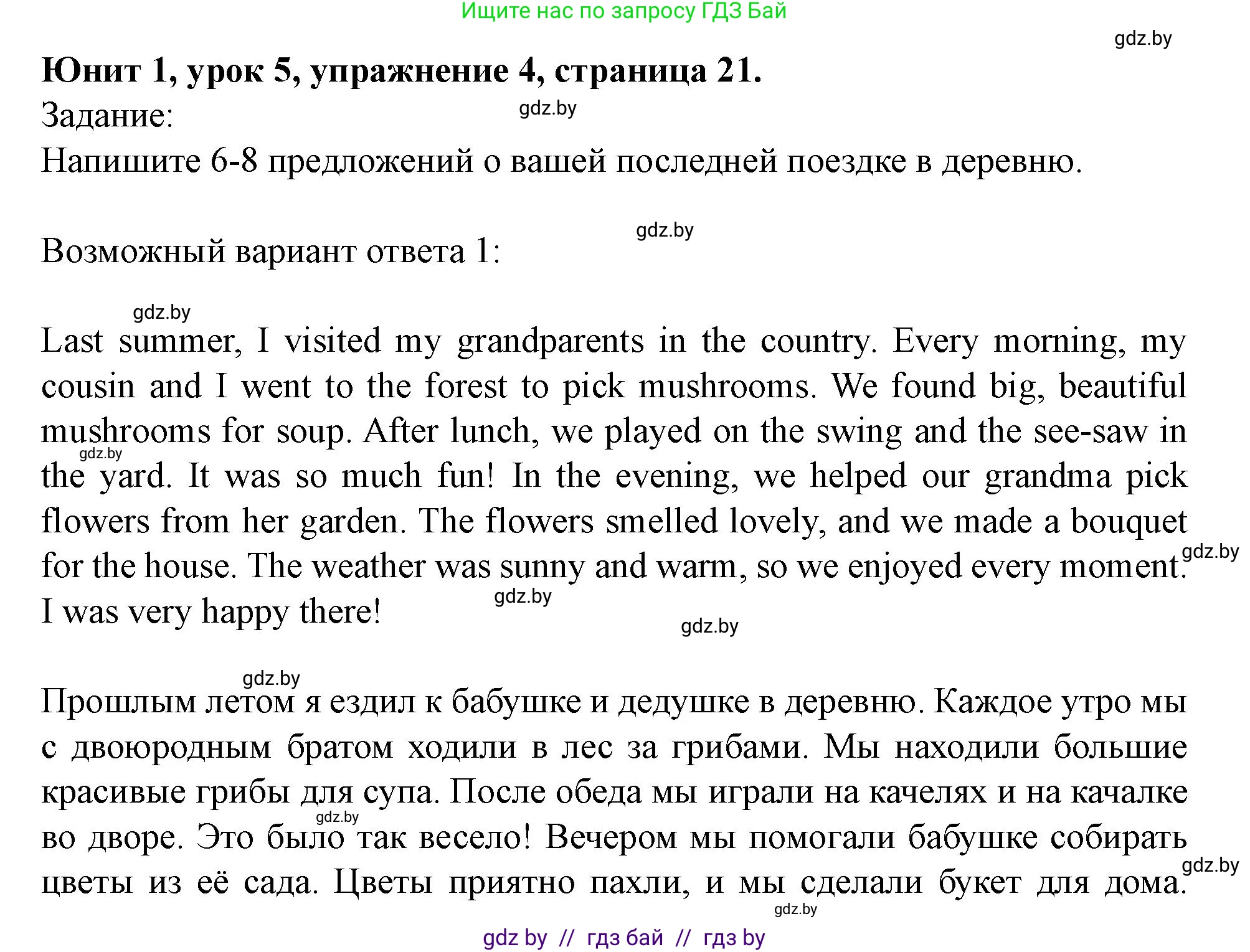 Английский язык (english), 5 класс Учебник (Student's book), авторы: Лапицкая Людмила Михайловна (Lapitskaya Ludmila), Калишевич Алла Ивановна, Севрюкова Татьяна Юрьевна, Седунова Наталья Михайловна (Sedunova Natalia), издательство Вышэйшая школа, Минск, 2020, Часть 1, страница 21, номер 4, Решение 1