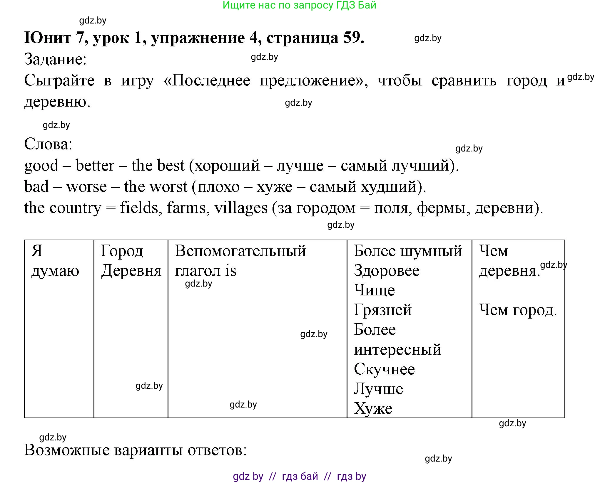 Английский язык (english), 5 класс Учебник (Student's book), авторы: Лапицкая Людмила Михайловна (Lapitskaya Ludmila), Калишевич Алла Ивановна, Севрюкова Татьяна Юрьевна, Седунова Наталья Михайловна (Sedunova Natalia), издательство Вышэйшая школа, Минск, 2020, Часть 2, страница 59, номер 4, Решение 1