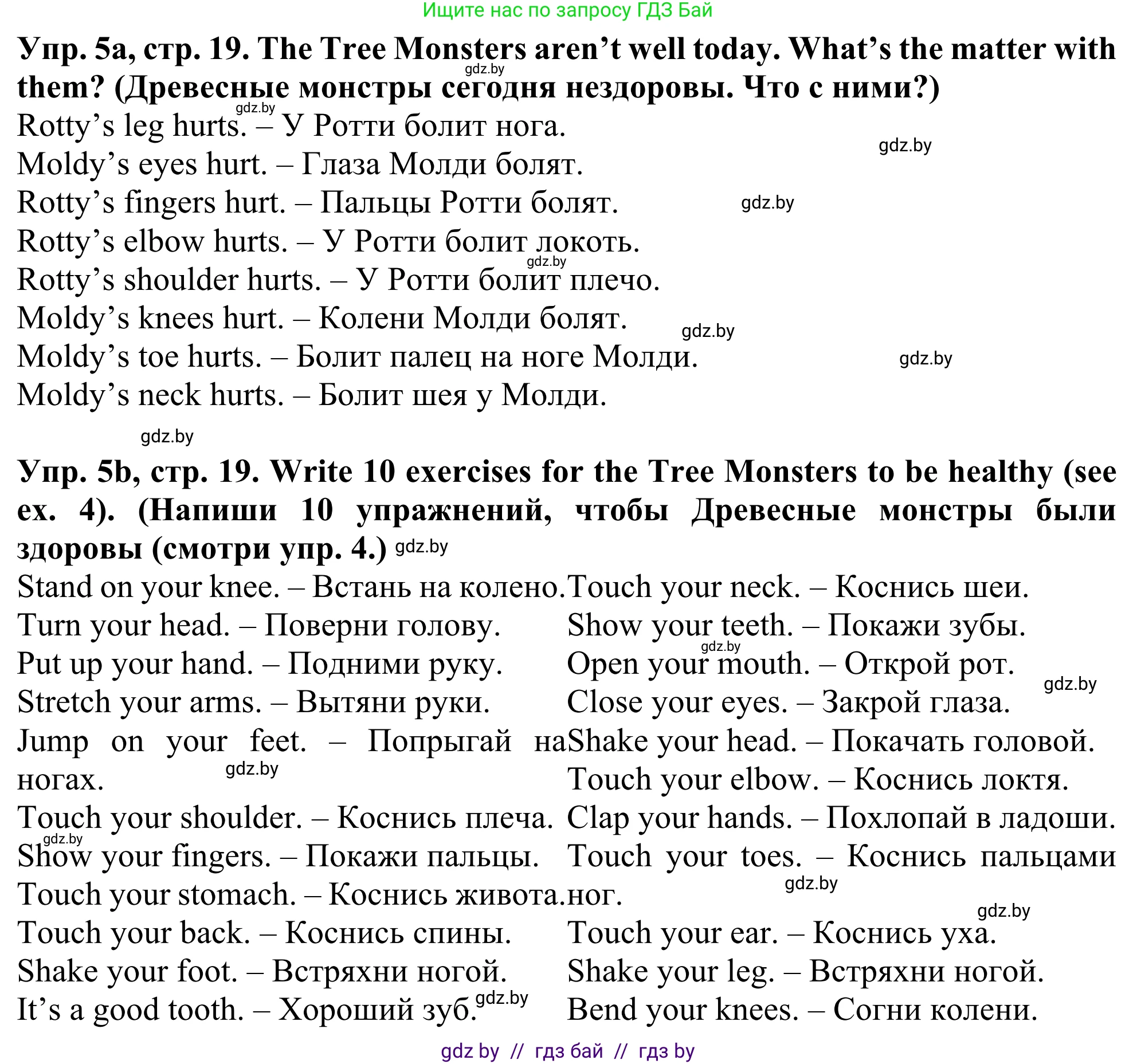 Английский язык (english), 5 класс Учебник (Student's book), авторы: Лапицкая Людмила Михайловна (Lapitskaya Ludmila), Калишевич Алла Ивановна, Севрюкова Татьяна Юрьевна, Седунова Наталья Михайловна (Sedunova Natalia), издательство Вышэйшая школа, Минск, 2020, Часть 2, страница 19, номер 5, Решение 2