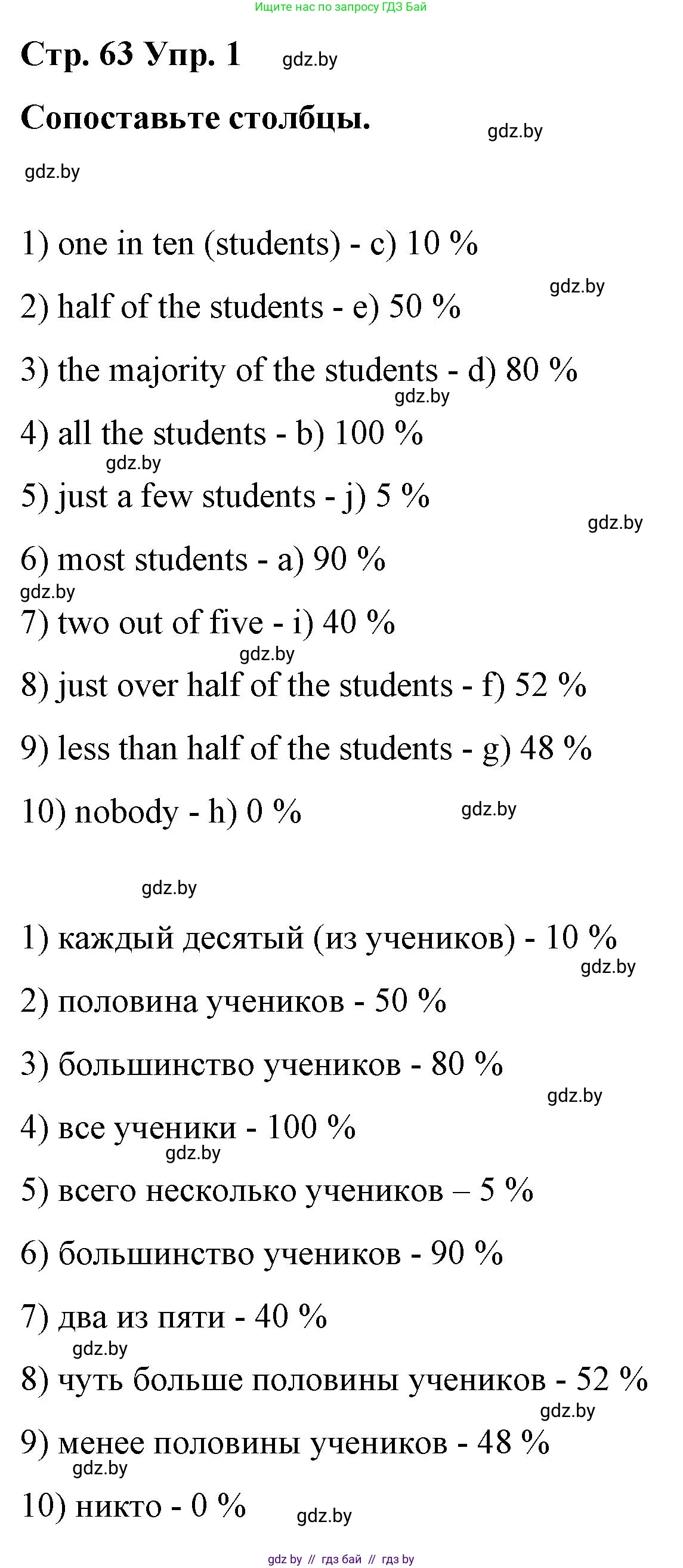 Английский язык (english), 6 класс Рабочая тетрадь (workbook), авторы: Демченко Наталья Валентиновна, Севрюкова Татьяна Юрьевна, Юхнель Наталья Валентиновна, Наумова Елена Георгиевна, Рыбалко О Н, Манешина А В, Маслёнченко Н А, Бушуева Эдите Владиславовна, издательство Аверсэв, Минск, 2020, зелёного цвета, Часть ( Part) 1, страница 63, номер 1, Решение 1