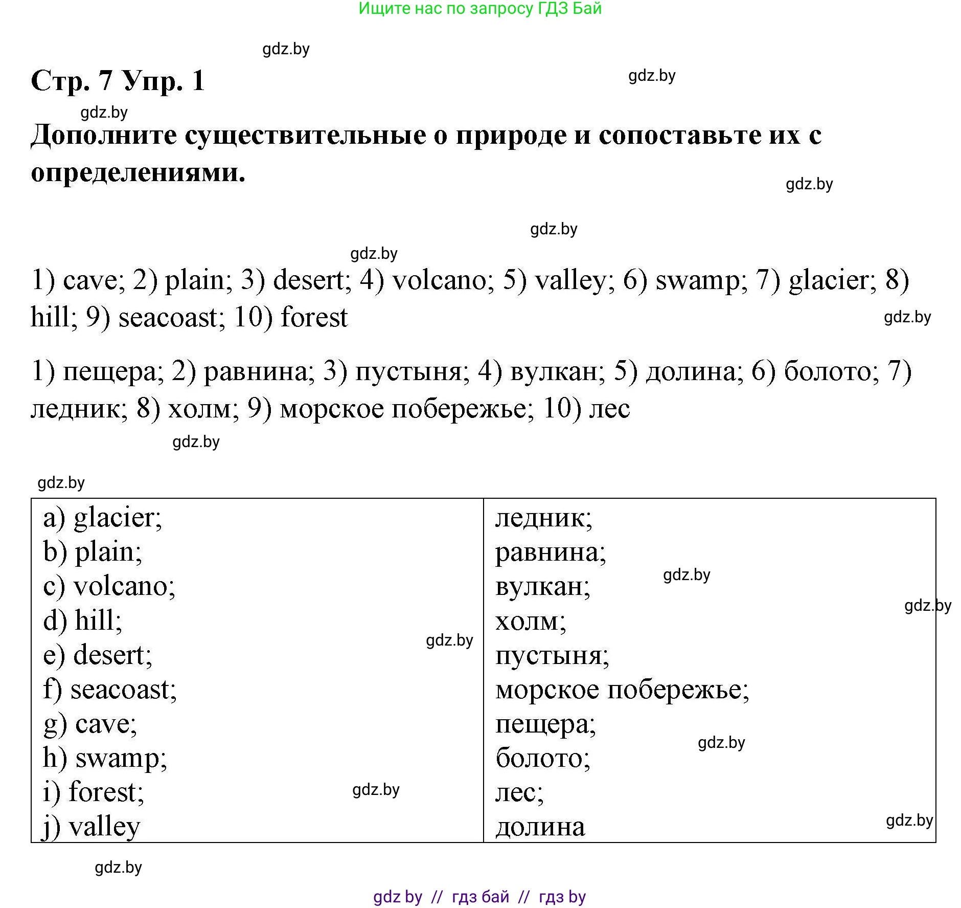 Английский язык (english), 6 класс Рабочая тетрадь (workbook), авторы: Демченко Наталья Валентиновна, Севрюкова Татьяна Юрьевна, Юхнель Наталья Валентиновна, Наумова Елена Георгиевна, Рыбалко О Н, Манешина А В, Маслёнченко Н А, Бушуева Эдите Владиславовна, издательство Аверсэв, Минск, 2020, зелёного цвета, Часть ( Part) 2, страница 7, номер 1, Решение 1