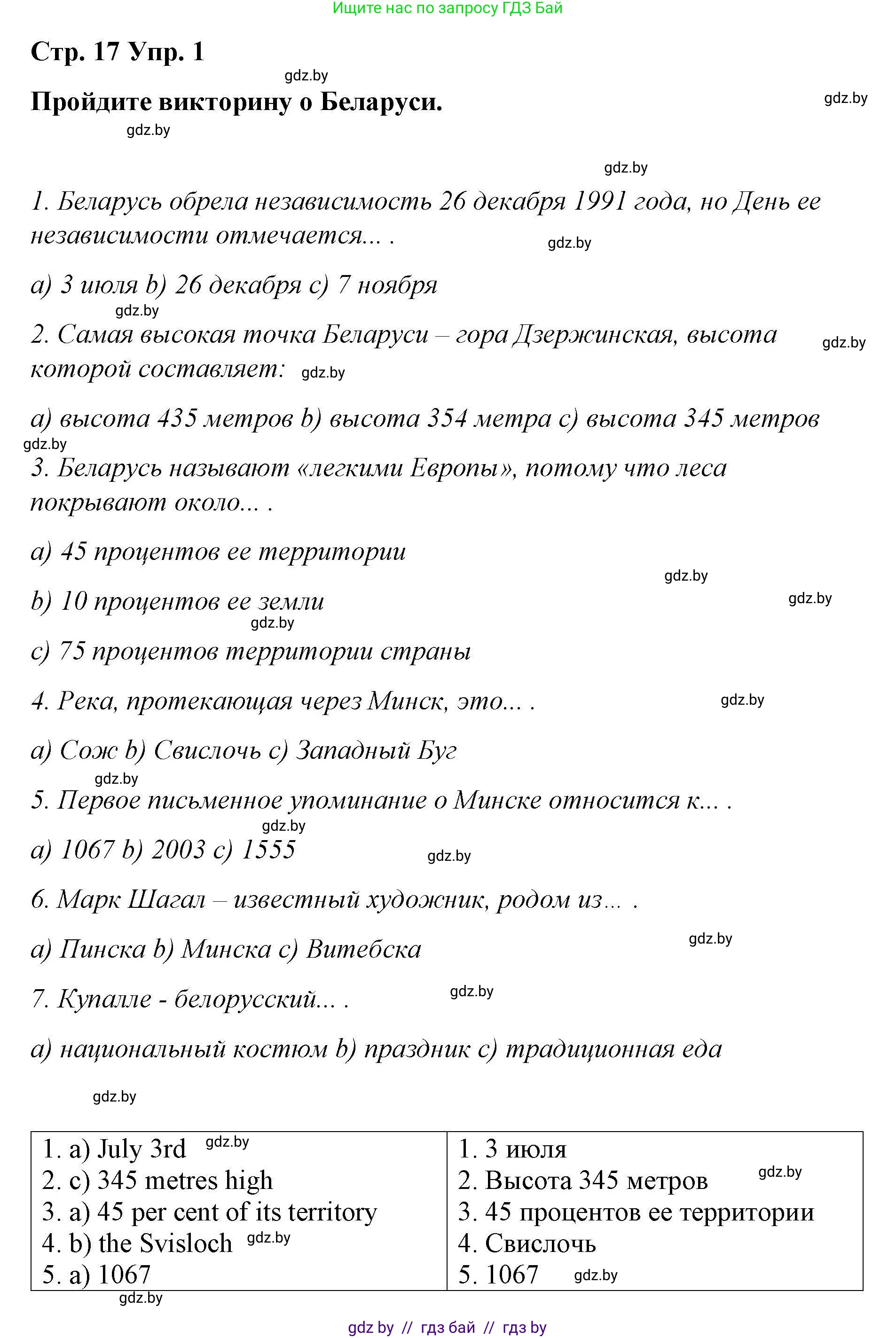 Английский язык (english), 6 класс Рабочая тетрадь (workbook), авторы: Демченко Наталья Валентиновна, Севрюкова Татьяна Юрьевна, Юхнель Наталья Валентиновна, Наумова Елена Георгиевна, Рыбалко О Н, Манешина А В, Маслёнченко Н А, Бушуева Эдите Владиславовна, издательство Аверсэв, Минск, 2020, зелёного цвета, Часть ( Part) 2, страница 17, номер 1, Решение 1