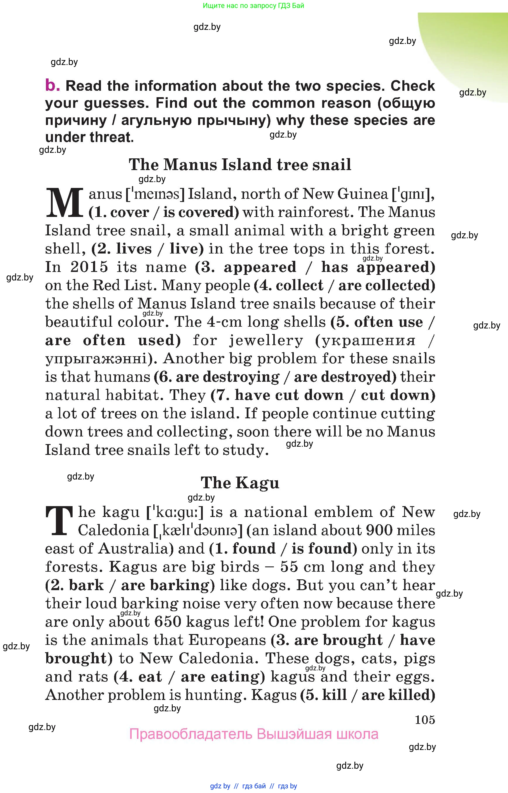 Английский язык (english), 6 класс Учебник, авторы: Демченко Наталья Валентиновна, Севрюкова Татьяна Юрьевна, Юхнель Наталья Валентиновна, Наумова Елена Георгиевна, Рыбалко О Н, Манешина А В, Маслёнченко Н А, издательство Вышэйшая школа, Минск, 2018, красного цвета, страница 105