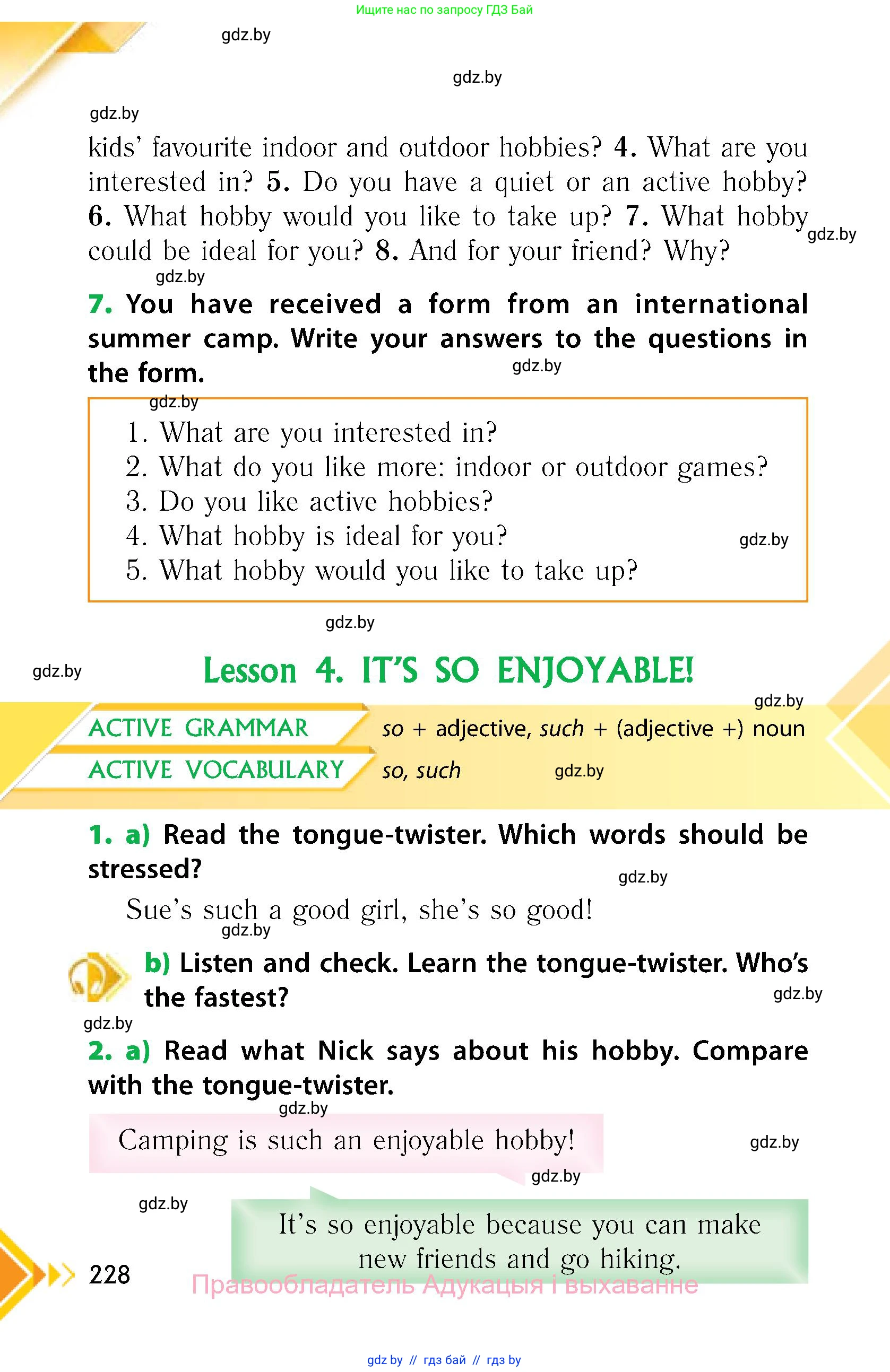 Английский язык (english), 6 класс Учебник, авторы: Юхнель Наталья Валентиновна, Наумова Елена Георгиевна, Малиновская Елена Александровна, издательство Адукацыя i выхаванне, Минск, 2021, страница 228