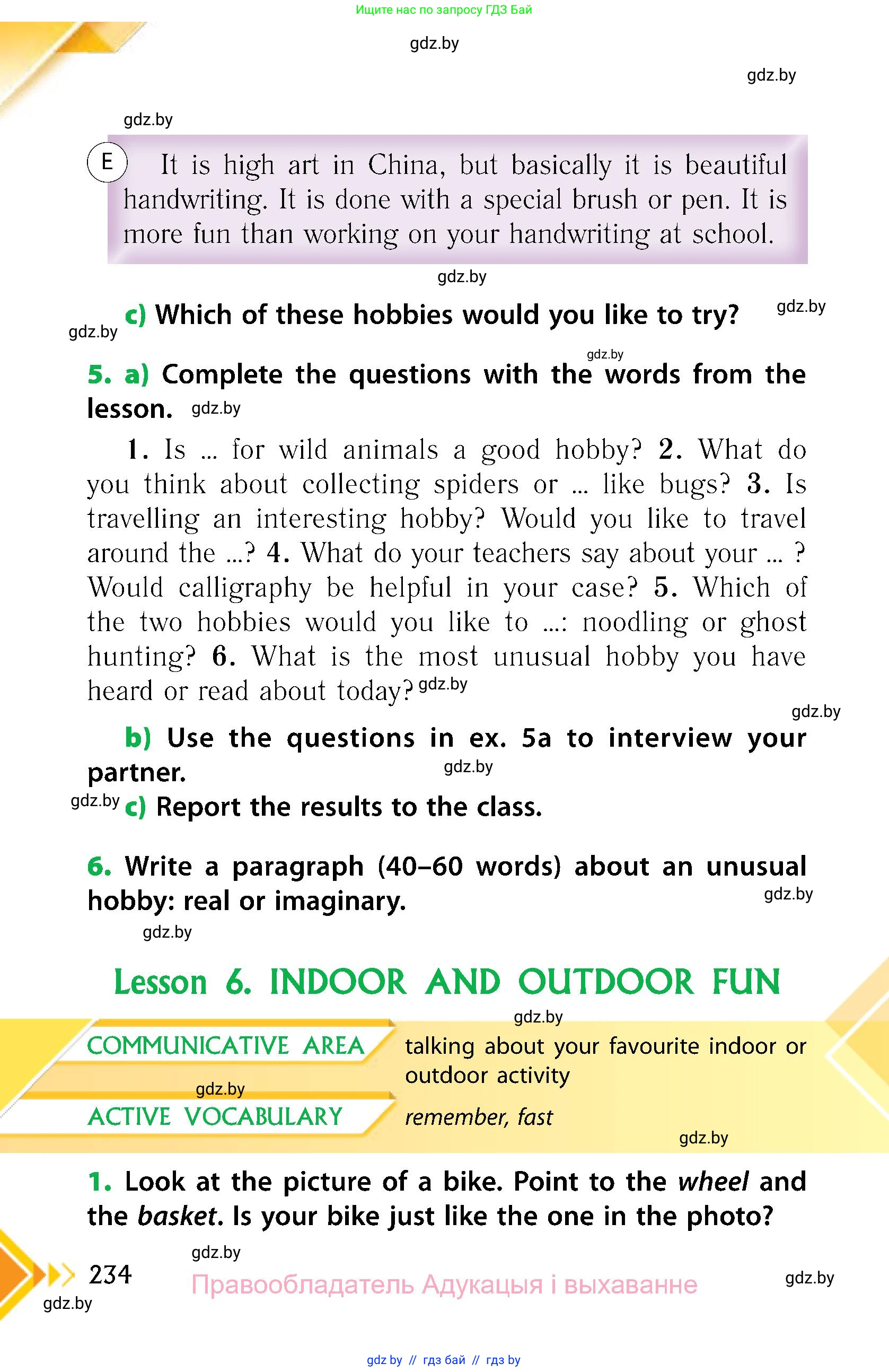 Английский язык (english), 6 класс Учебник, авторы: Юхнель Наталья Валентиновна, Наумова Елена Георгиевна, Малиновская Елена Александровна, издательство Адукацыя i выхаванне, Минск, 2021, страница 234