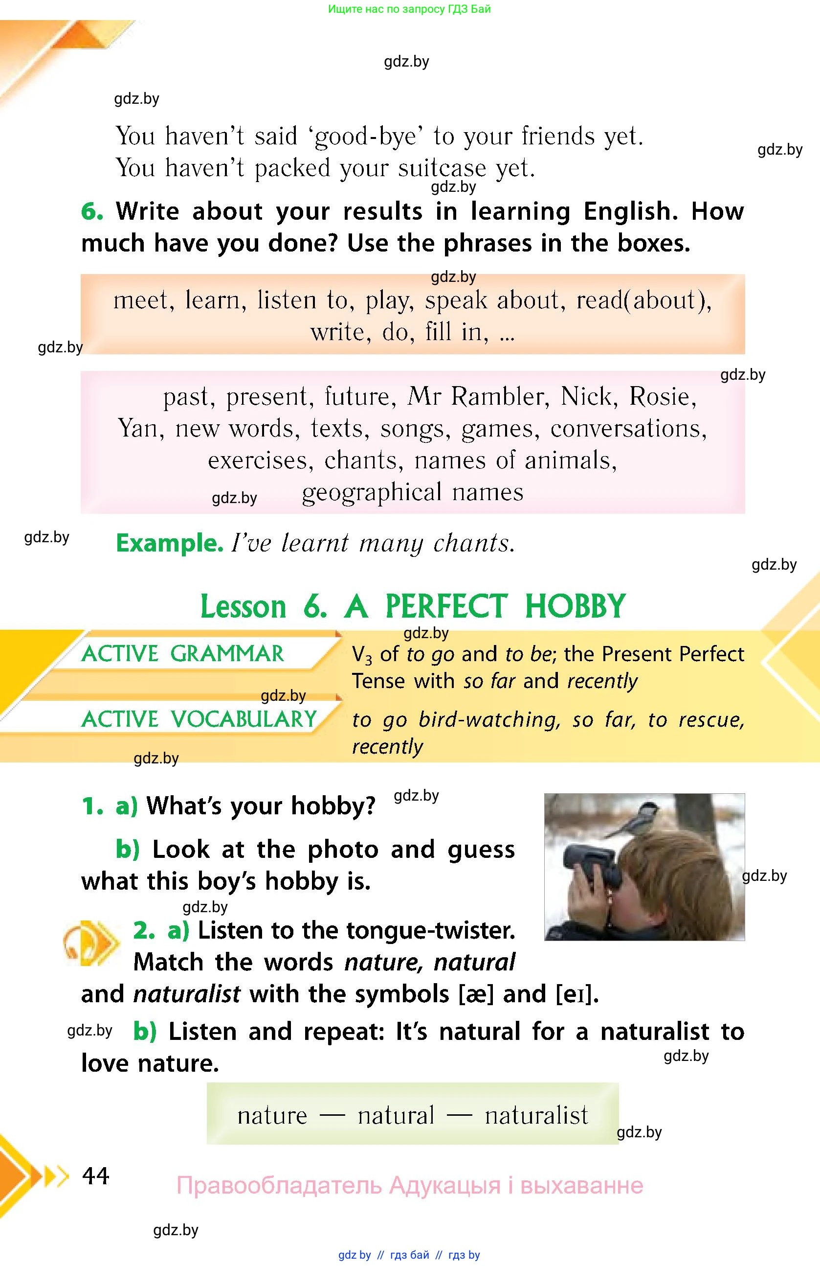 Английский язык (english), 6 класс Учебник, авторы: Юхнель Наталья Валентиновна, Наумова Елена Георгиевна, Малиновская Елена Александровна, издательство Адукацыя i выхаванне, Минск, 2021, страница 44