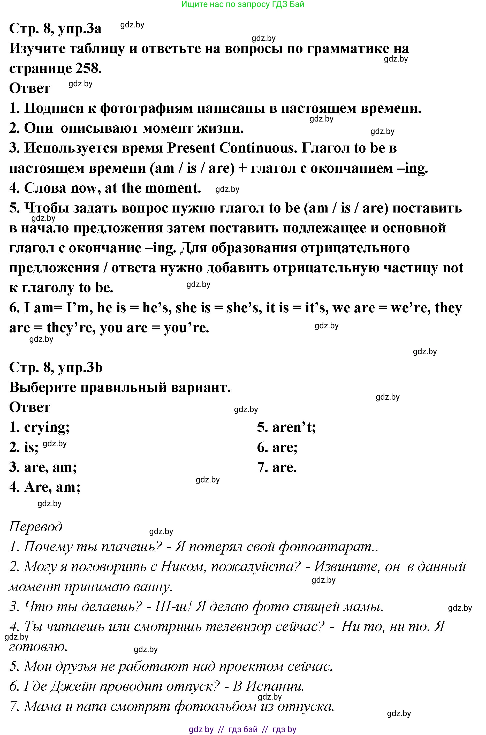 Английский язык (english), 6 класс Учебник, авторы: Юхнель Наталья Валентиновна, Наумова Елена Георгиевна, Малиновская Елена Александровна, издательство Адукацыя i выхаванне, Минск, 2021, страница 8, номер 3, Решение