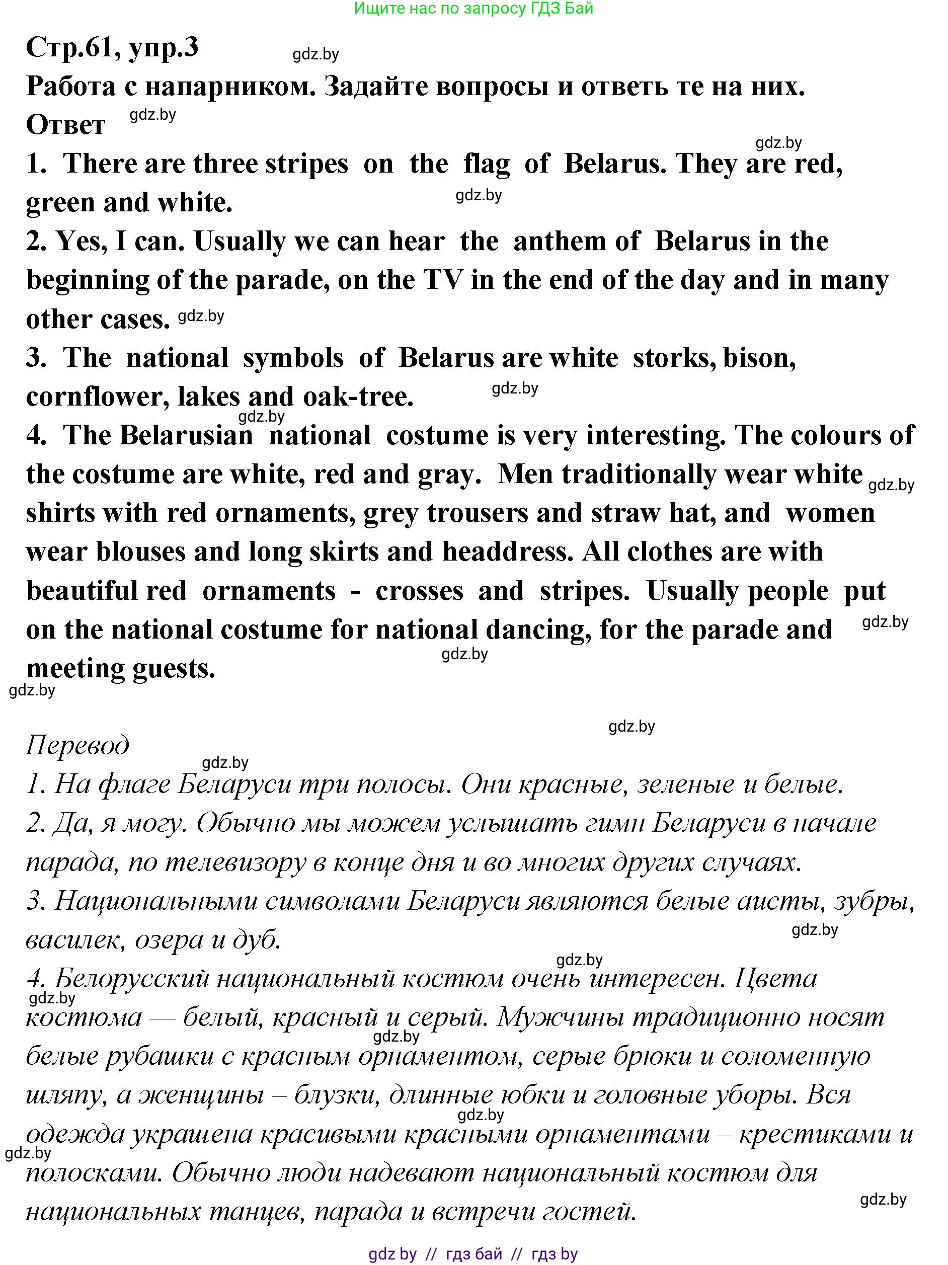 Английский язык (english), 6 класс Учебник, авторы: Юхнель Наталья Валентиновна, Наумова Елена Георгиевна, Малиновская Елена Александровна, издательство Адукацыя i выхаванне, Минск, 2021, страница 61, номер 3, Решение
