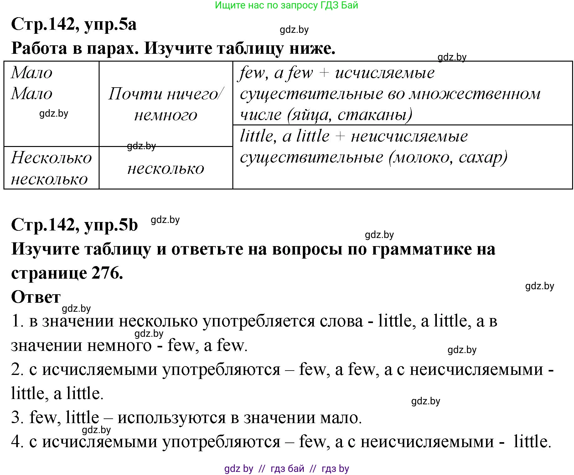 Английский язык (english), 6 класс Учебник, авторы: Юхнель Наталья Валентиновна, Наумова Елена Георгиевна, Малиновская Елена Александровна, издательство Адукацыя i выхаванне, Минск, 2021, страница 142, номер 5, Решение