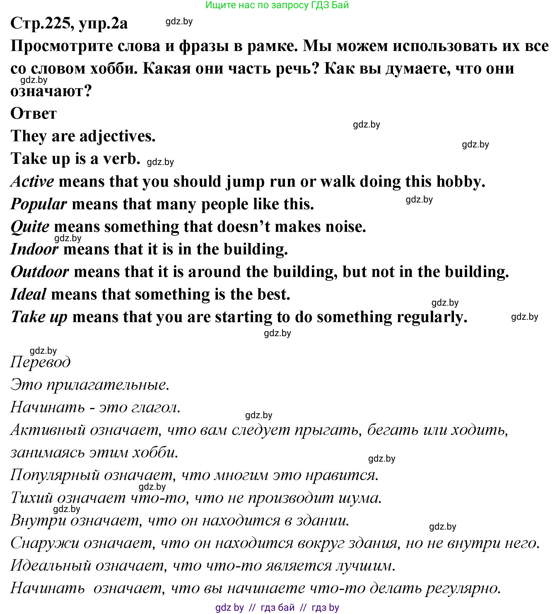 Английский язык (english), 6 класс Учебник, авторы: Юхнель Наталья Валентиновна, Наумова Елена Георгиевна, Малиновская Елена Александровна, издательство Адукацыя i выхаванне, Минск, 2021, страница 225, номер 2, Решение