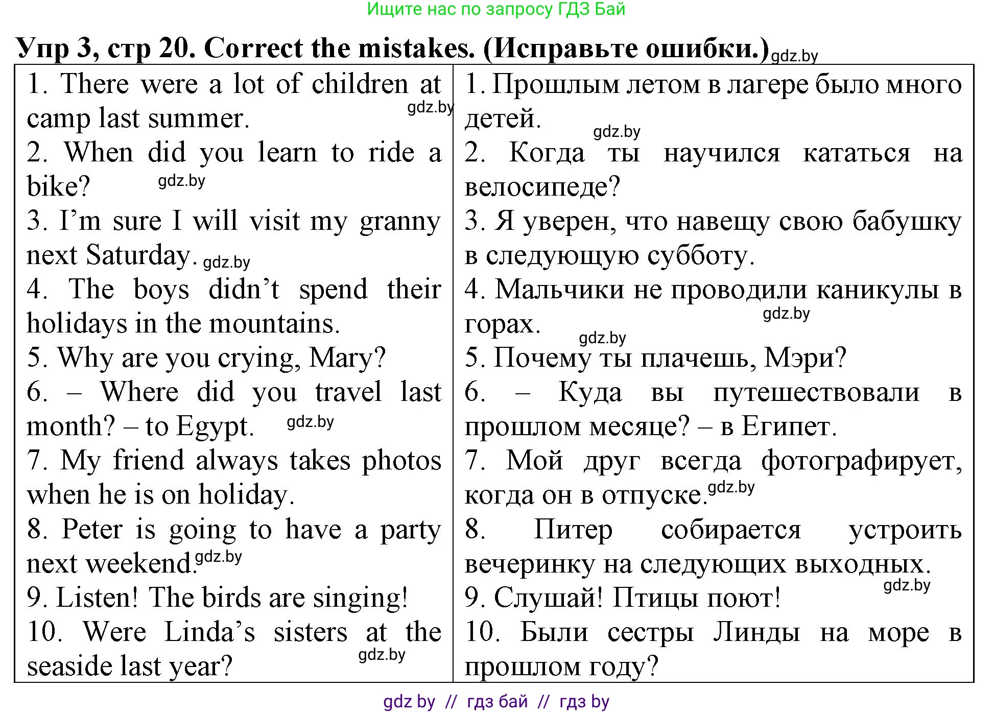 Английский язык (english), 6 класс Тетрадь по грамматике (grammar), авторы: Севрюкова Татьяна Юрьевна, Юхнель Наталья Валентиновна, Бушуева Эдите Владиславовна, издательство Аверсэв, Минск, 2022, зелёного цвета, страница 20, номер 3, Решение