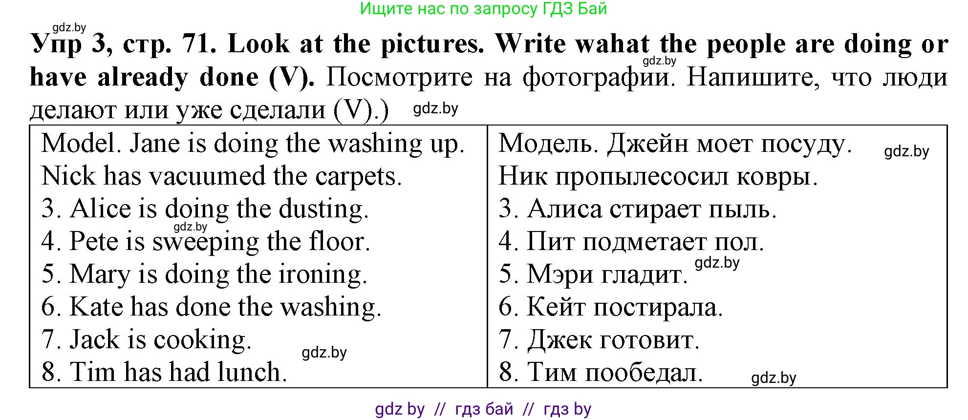 Английский язык (english), 6 класс Тетрадь по грамматике (grammar), авторы: Севрюкова Татьяна Юрьевна, Юхнель Наталья Валентиновна, Бушуева Эдите Владиславовна, издательство Аверсэв, Минск, 2022, зелёного цвета, страница 71, номер 3, Решение