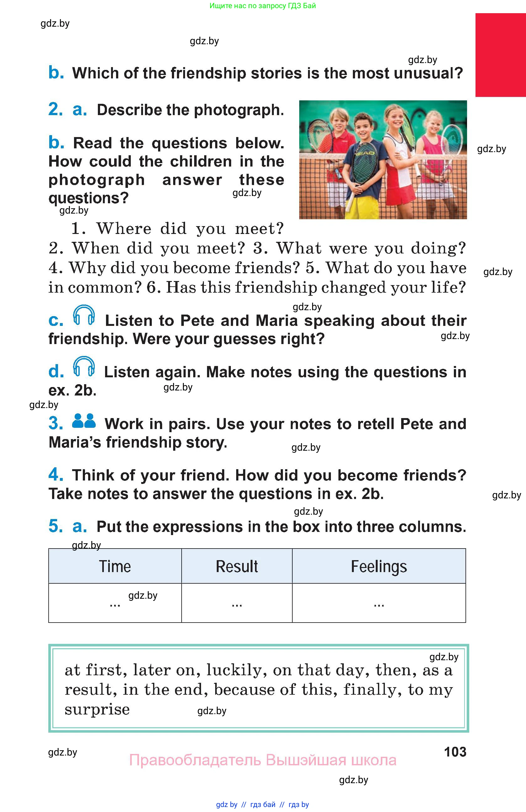 Английский язык (english), 7 класс Учебник (Student's book), авторы: Юхнель Наталья Валентиновна, Демченко Наталья Валентиновна, Наумова Елена Георгиевна, Романчук Вероника Романовна, издательство Вышэйшая школа, Минск, 2023, страница 103