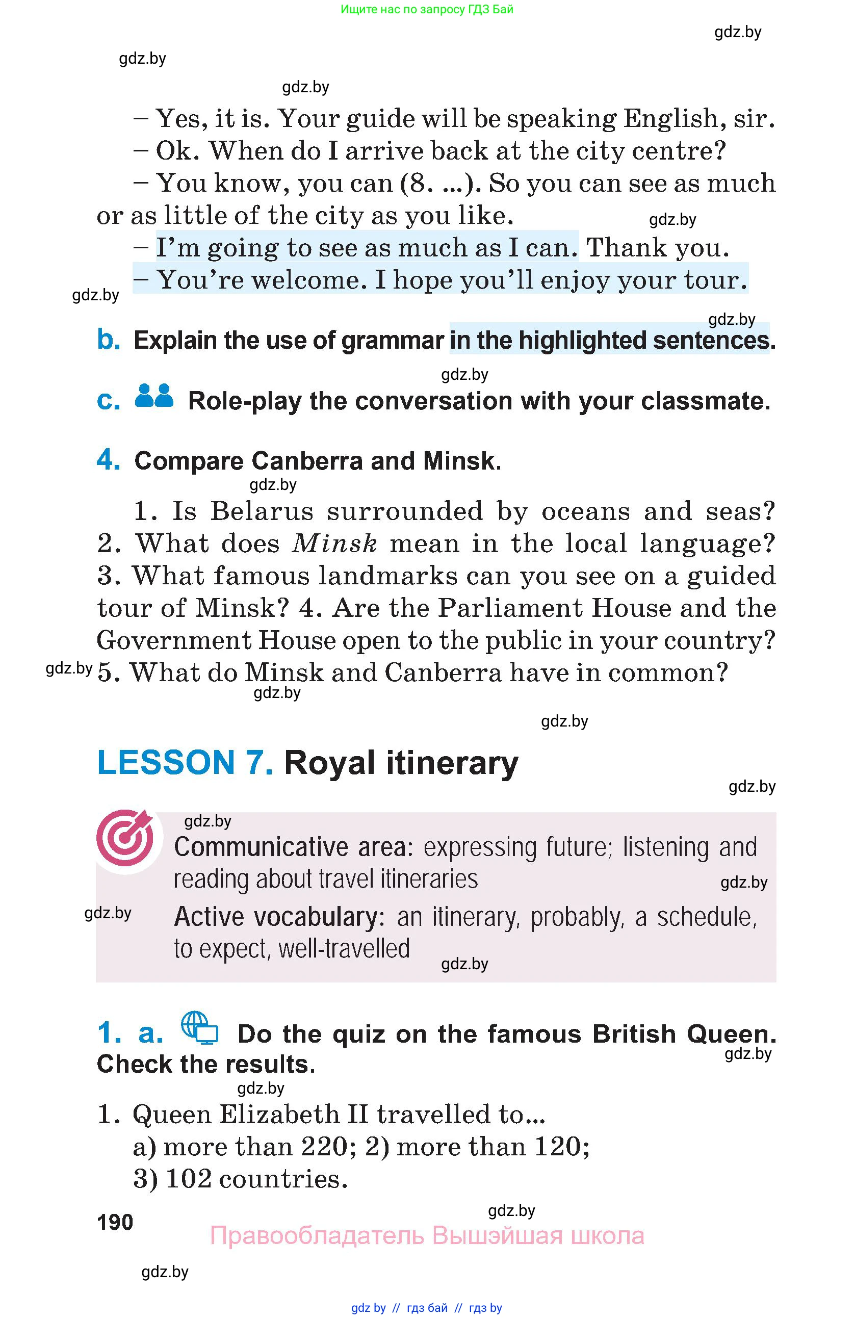 Английский язык (english), 7 класс Учебник (Student's book), авторы: Юхнель Наталья Валентиновна, Демченко Наталья Валентиновна, Наумова Елена Георгиевна, Романчук Вероника Романовна, издательство Вышэйшая школа, Минск, 2023, страница 190