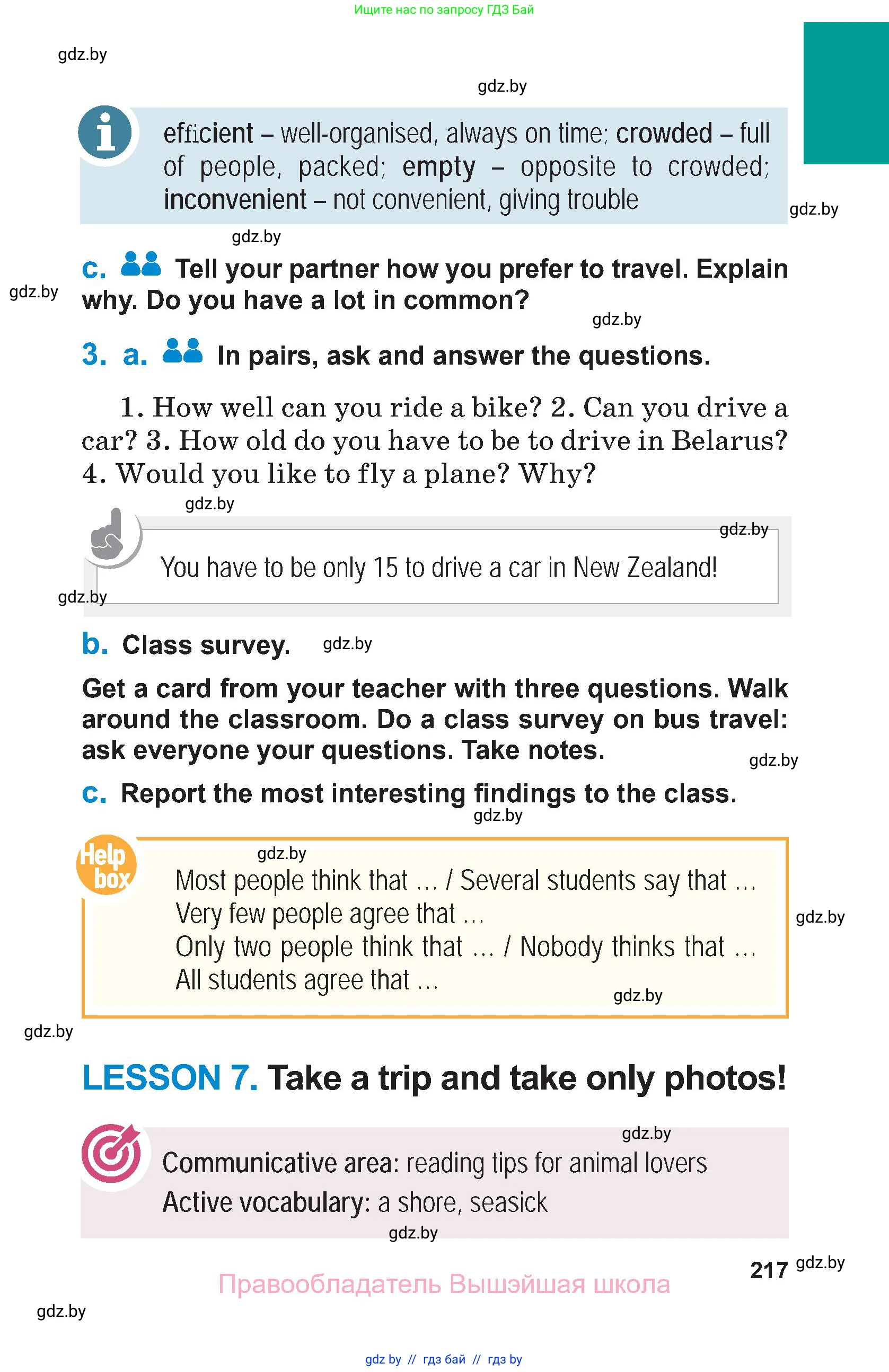 Английский язык (english), 7 класс Учебник (Student's book), авторы: Юхнель Наталья Валентиновна, Демченко Наталья Валентиновна, Наумова Елена Георгиевна, Романчук Вероника Романовна, издательство Вышэйшая школа, Минск, 2023, страница 217