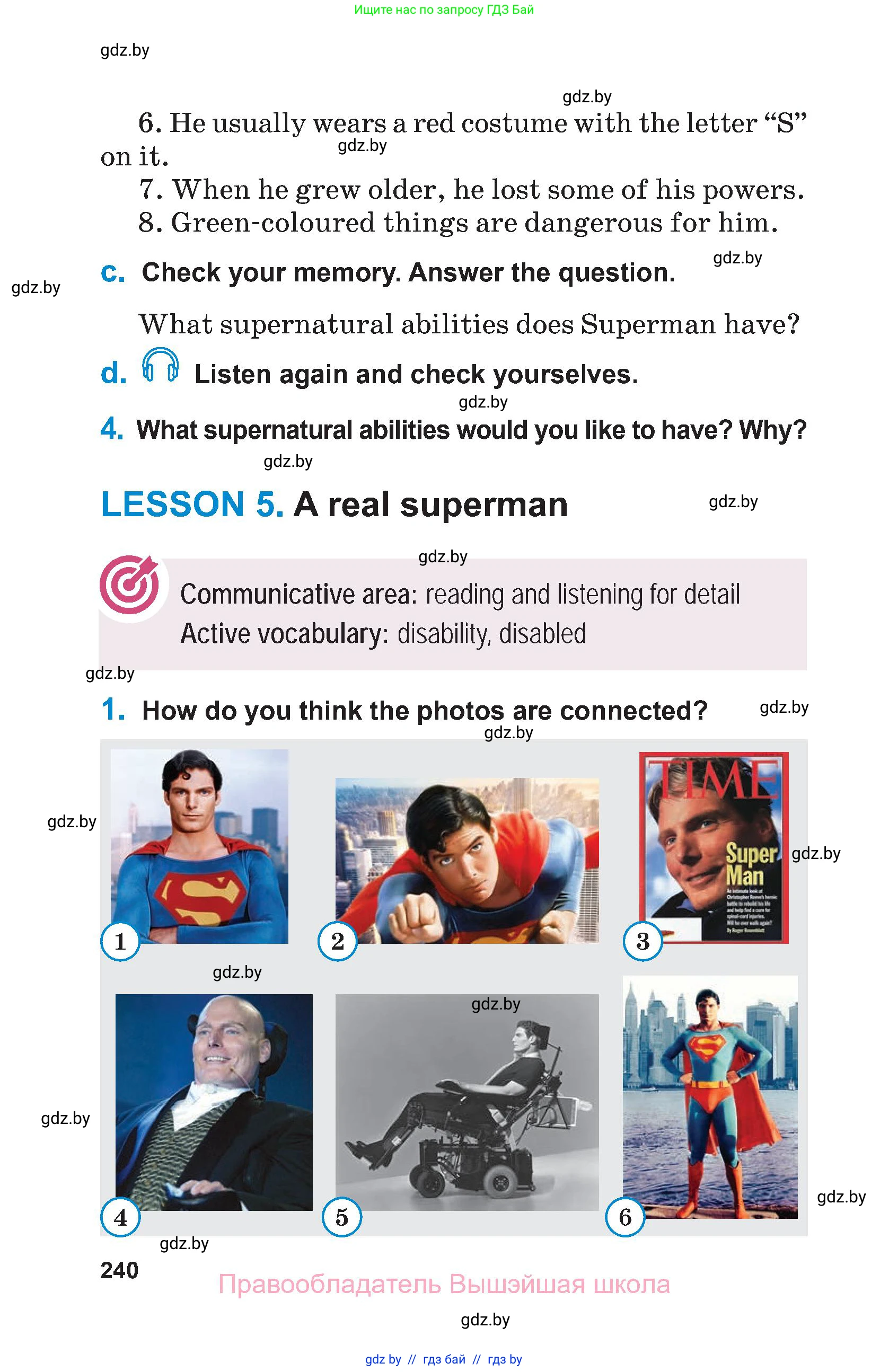 Английский язык (english), 7 класс Учебник (Student's book), авторы: Юхнель Наталья Валентиновна, Демченко Наталья Валентиновна, Наумова Елена Георгиевна, Романчук Вероника Романовна, издательство Вышэйшая школа, Минск, 2023, страница 240