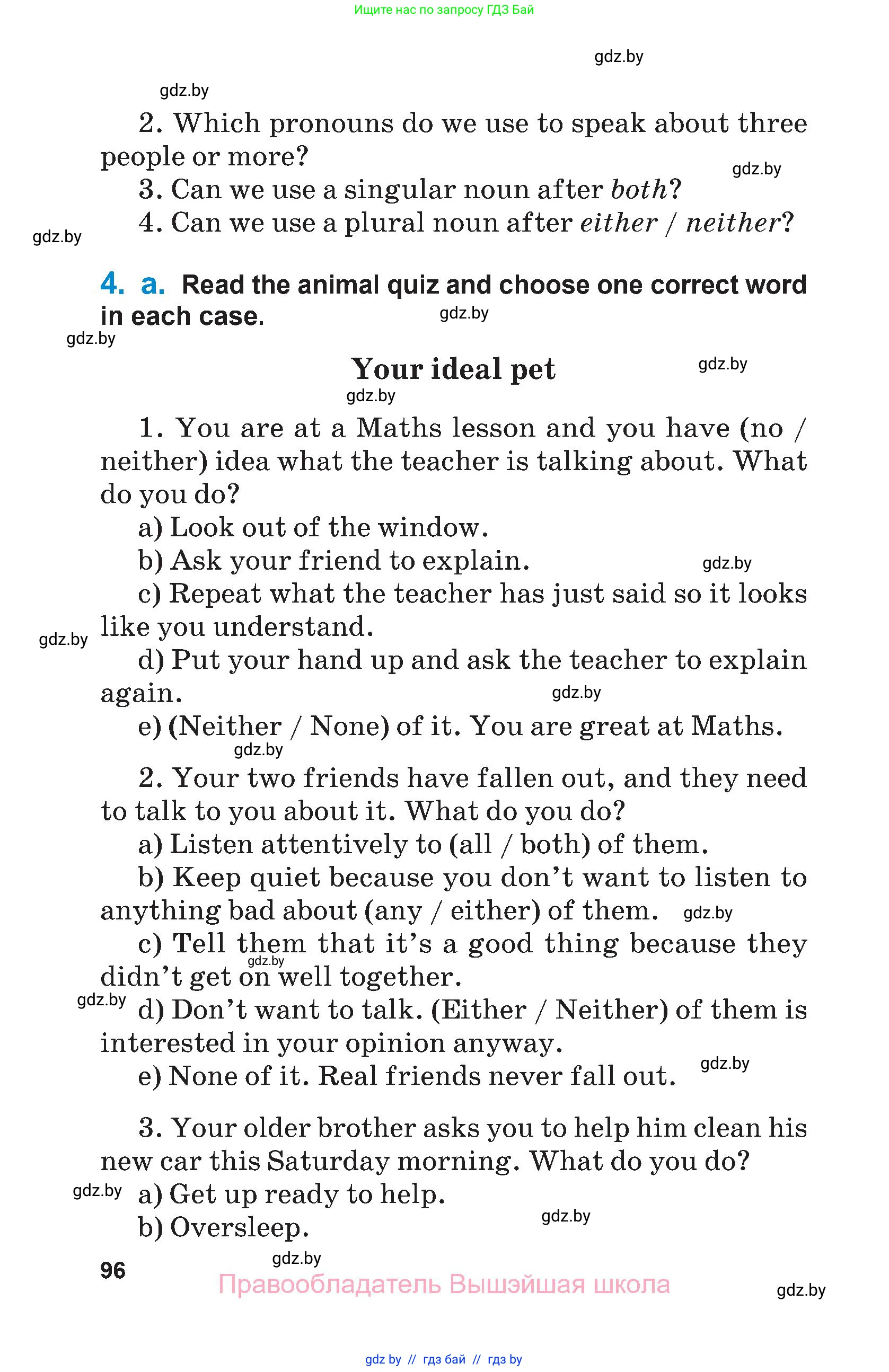 Английский язык (english), 7 класс Учебник (Student's book), авторы: Юхнель Наталья Валентиновна, Демченко Наталья Валентиновна, Наумова Елена Георгиевна, Романчук Вероника Романовна, издательство Вышэйшая школа, Минск, 2023, страница 96