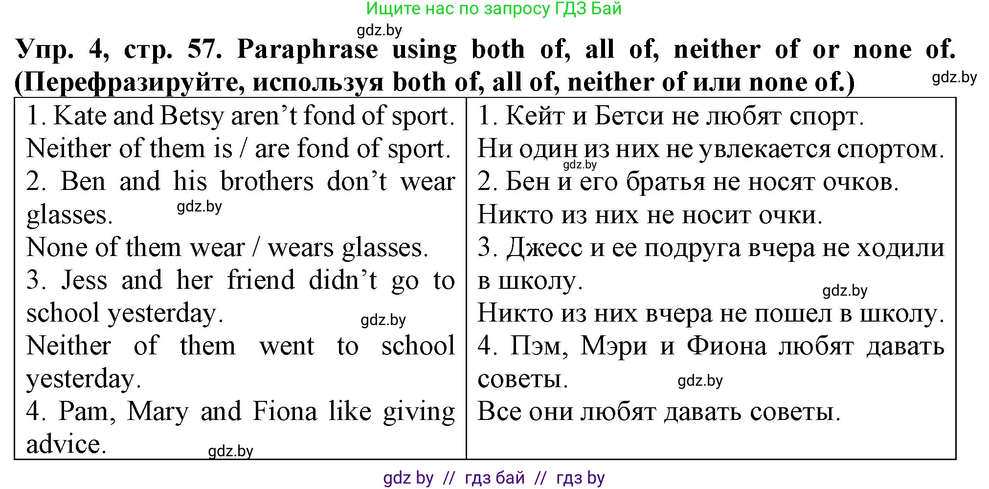 Английский язык (english), 7 класс Тетрадь по грамматике (grammar), авторы: Севрюкова Татьяна Юрьевна, Бушуева Эдите Владиславовна, Юхнель Наталья Валентиновна, издательство Аверсэв, Минск, 2023, страница 57, номер 4, Решение
