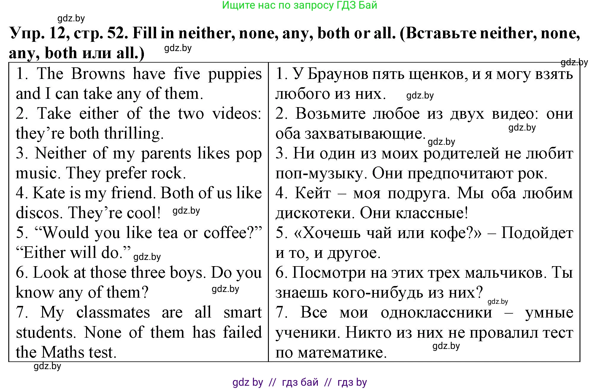 Английский язык (english), 7 класс Тетрадь по грамматике (grammar), авторы: Севрюкова Татьяна Юрьевна, Бушуева Эдите Владиславовна, Юхнель Наталья Валентиновна, издательство Аверсэв, Минск, 2023, страница 52, номер 12, Решение