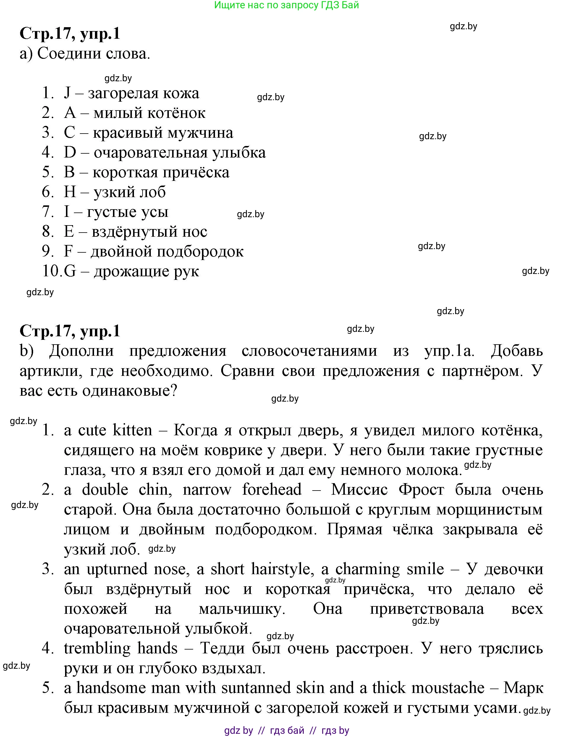 Английский язык (english), 7 класс Рабочая тетрадь (workbook), авторы: Демченко Наталья Валентиновна, Севрюкова Татьяна Юрьевна, Наумова Елена Георгиевна, Юхнель Наталья Валентиновна, Манешина А В, Маслёнченко Н А, Рыбалко О Н, издательство Аверсэв, Минск, 2021, голубого цвета, Часть ( Part) 1, страница 17, номер 1, Решение