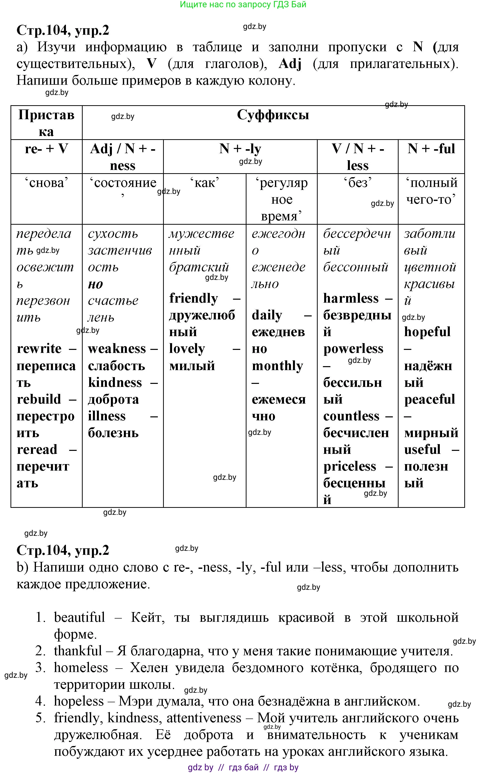 Английский язык (english), 7 класс Рабочая тетрадь (workbook), авторы: Демченко Наталья Валентиновна, Севрюкова Татьяна Юрьевна, Наумова Елена Георгиевна, Юхнель Наталья Валентиновна, Манешина А В, Маслёнченко Н А, Рыбалко О Н, издательство Аверсэв, Минск, 2021, голубого цвета, Часть ( Part) 2, страница 104, номер 2, Решение
