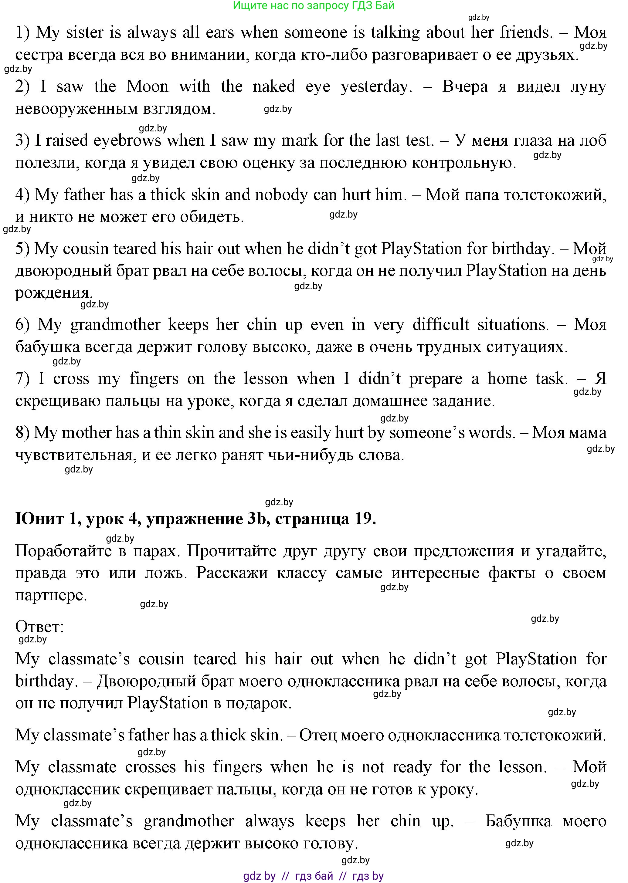 Английский язык (english), 7 класс Учебник (Student's book), авторы: Демченко Наталья Валентиновна, Севрюкова Татьяна Юрьевна, Юхнель Наталья Валентиновна, Наумова Елена Георгиевна, Манешина А В, Маслёнченко Н А, издательство Вышэйшая школа, Минск, 2019, оранжевого цвета, Часть ( Part) 1, страница 19, номер 3, Решение (продолжение 2)