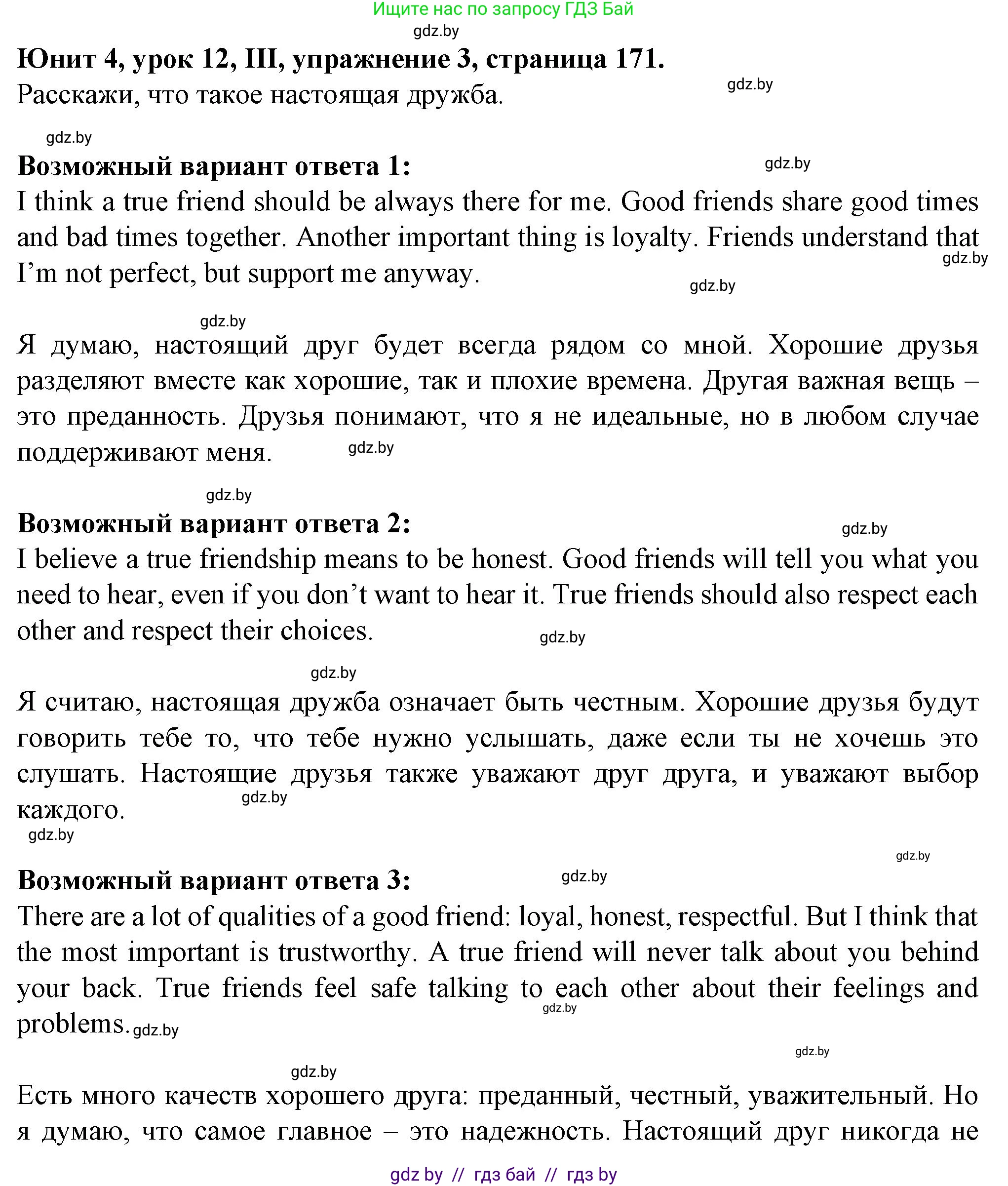 Английский язык (english), 7 класс Учебник (Student's book), авторы: Демченко Наталья Валентиновна, Севрюкова Татьяна Юрьевна, Юхнель Наталья Валентиновна, Наумова Елена Георгиевна, Манешина А В, Маслёнченко Н А, издательство Вышэйшая школа, Минск, 2019, оранжевого цвета, Часть ( Part) 1, страница 171, номер 3, Решение