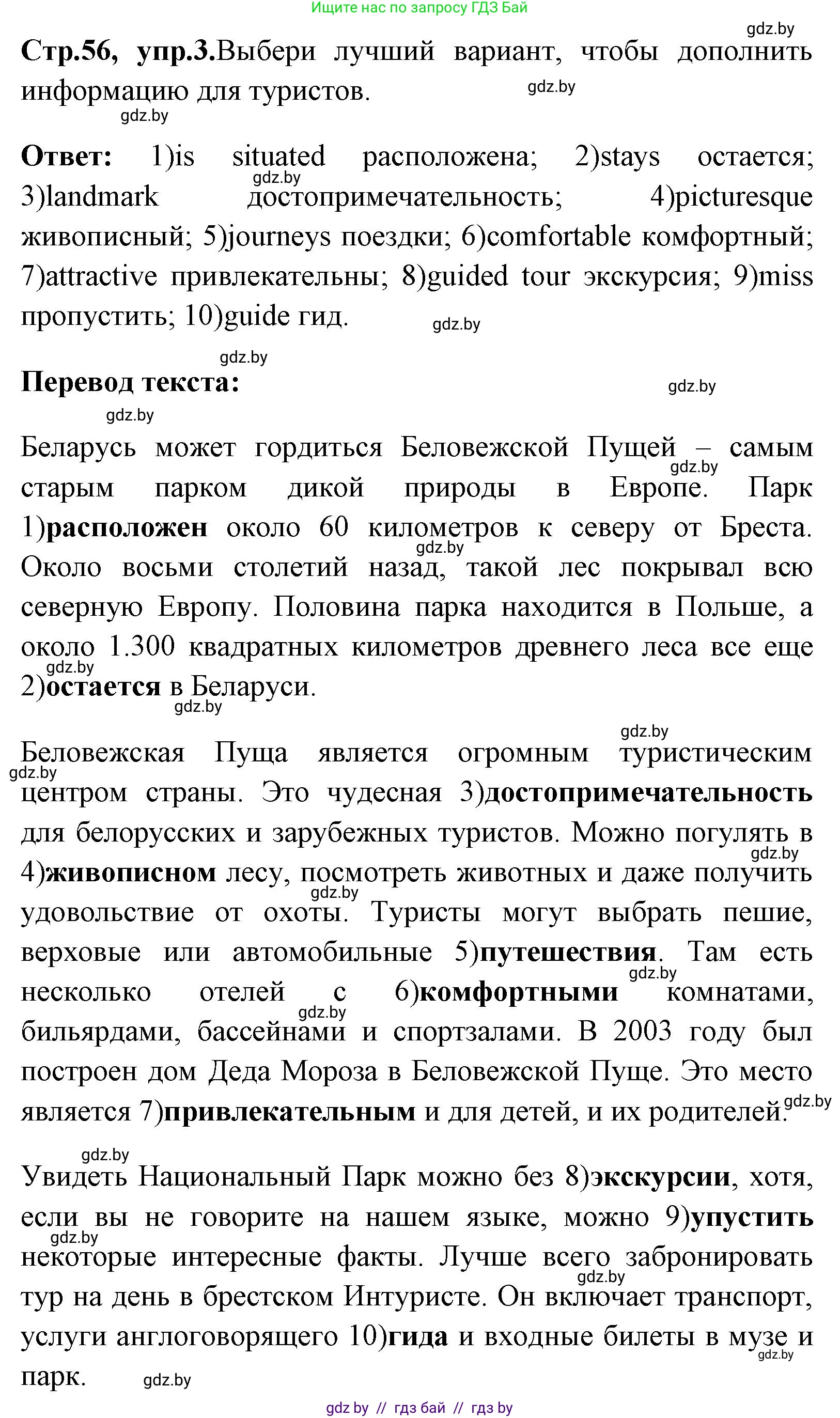 Английский язык (english), 7 класс практикум (activity book ), авторы: Юхнель Наталья Валентиновна, Наумова Елена Георгиевна, Демченко Наталья Валентиновна, Романчук Вероника Романовна, Гуськов А Л, Волков Андрей Валерьевич, издательство Аверсэв, Минск, 2023, Часть ( Part) 2, страница 56, номер 3, Решение