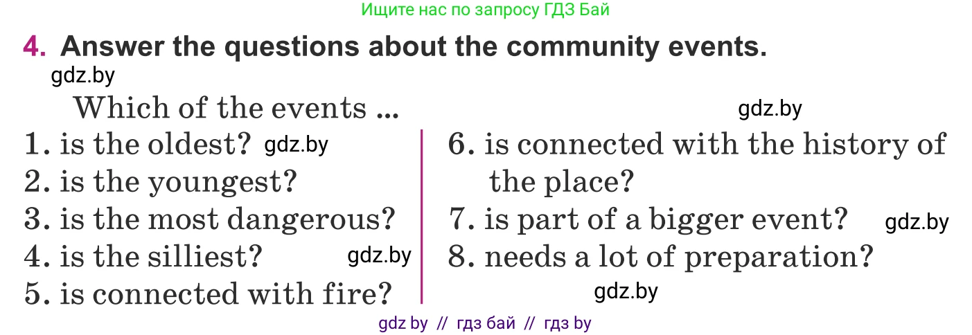 Английский язык (english), 8 класс Учебник, авторы: Демченко Наталья Валентиновна, Севрюкова Татьяна Юрьевна, Наумова Елена Георгиевна, Рыбалко О Н, Манешина А В, Маслёнченко Н А, Бушуева Эдите Владиславовна, издательство Вышэйшая школа, Минск, 2020, розового цвета, Часть ( Part) 2, страница 24, номер 4, Условие