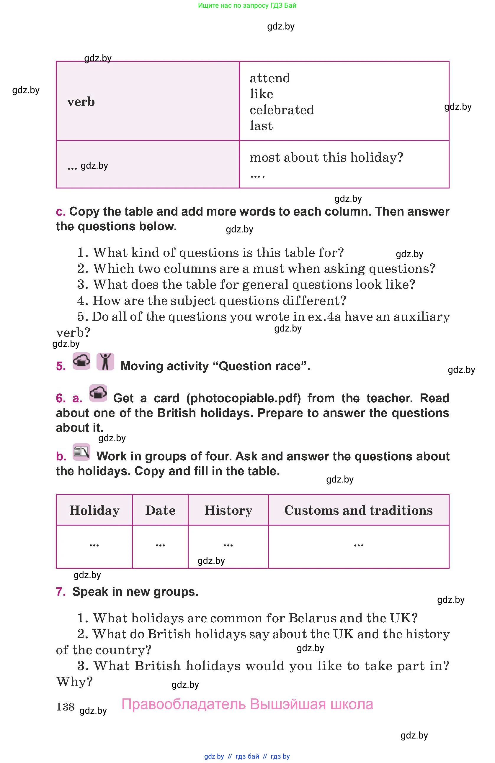 Английский язык (english), 8 класс Учебник, авторы: Демченко Наталья Валентиновна, Севрюкова Татьяна Юрьевна, Наумова Елена Георгиевна, Рыбалко О Н, Манешина А В, Маслёнченко Н А, Бушуева Эдите Владиславовна, издательство Вышэйшая школа, Минск, 2020, розового цвета, Часть ( Part) 1, страница 138