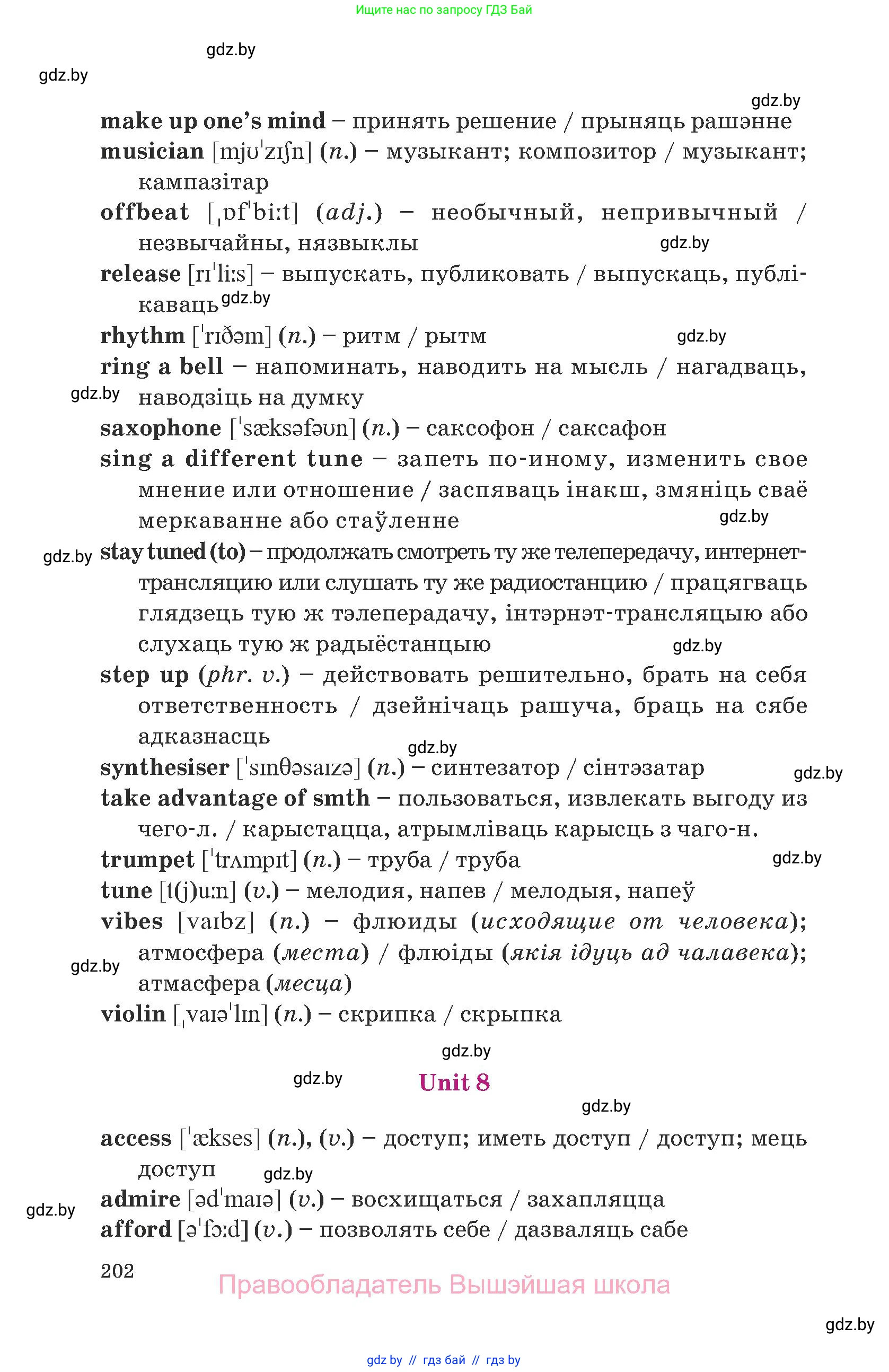 Английский язык (english), 8 класс Учебник, авторы: Демченко Наталья Валентиновна, Севрюкова Татьяна Юрьевна, Наумова Елена Георгиевна, Рыбалко О Н, Манешина А В, Маслёнченко Н А, Бушуева Эдите Владиславовна, издательство Вышэйшая школа, Минск, 2020, розового цвета, страница 202